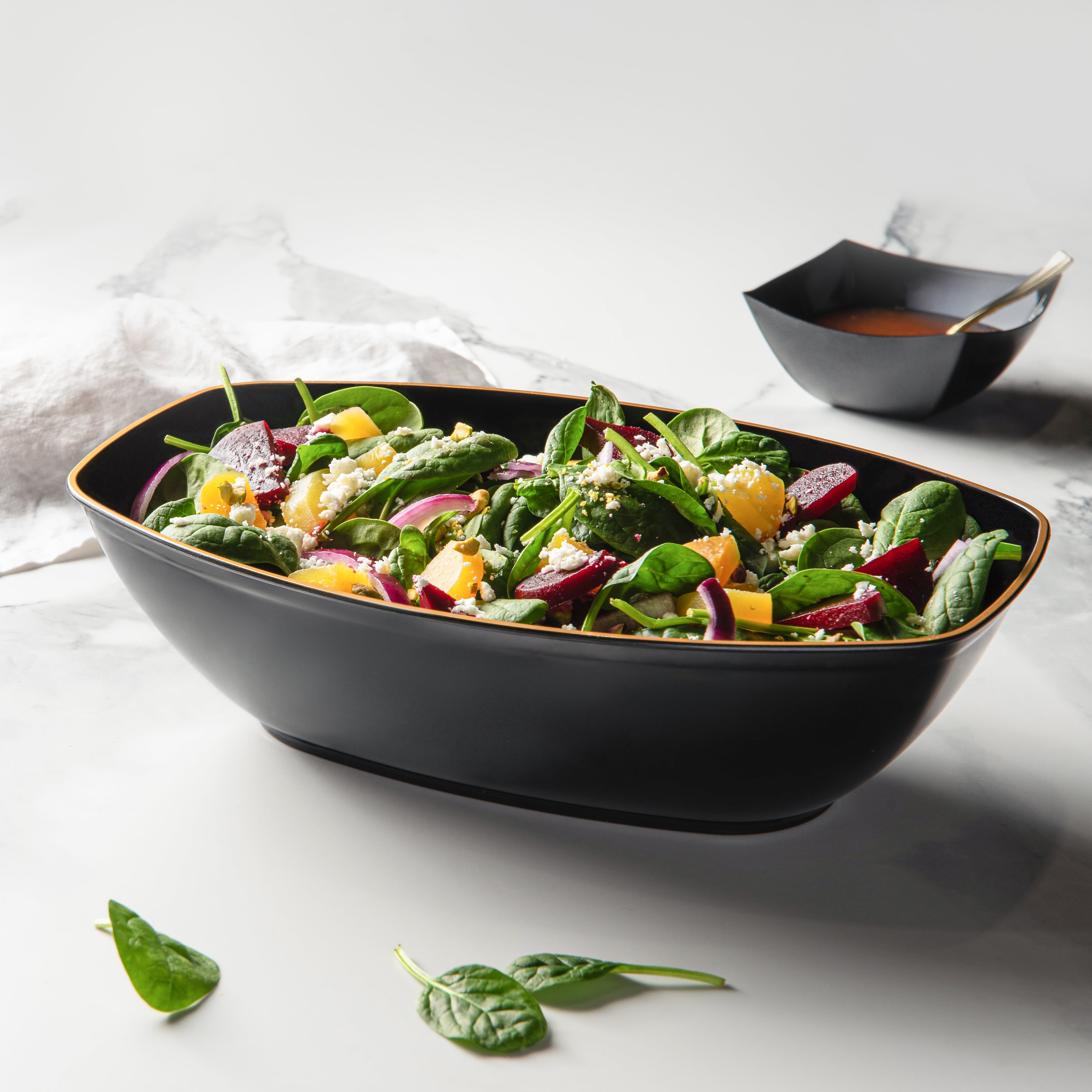 72 oz. Black and Gold Rim Oval Salad Bowl Set of 4 - Perfect for Family Dinners, Parties, and Entertaining