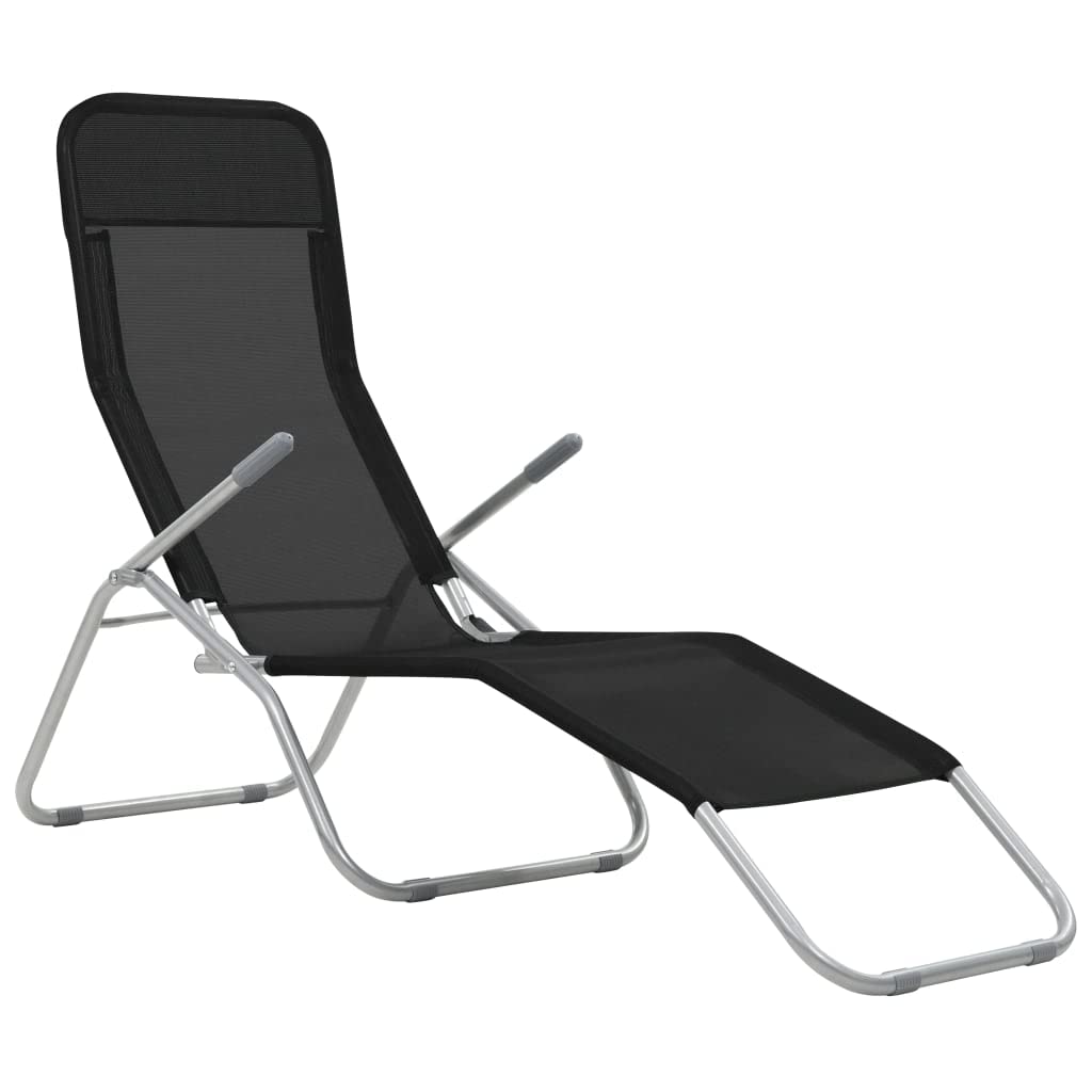 vidaXL Folding Sun Loungers 2 Pack - Textilene Black Weather-Resistant Beach Chairs with Adjustable Backrest & High Weight Capacity - Perfect for Poolside, Backyard, Patio & Outdoor Relaxation
