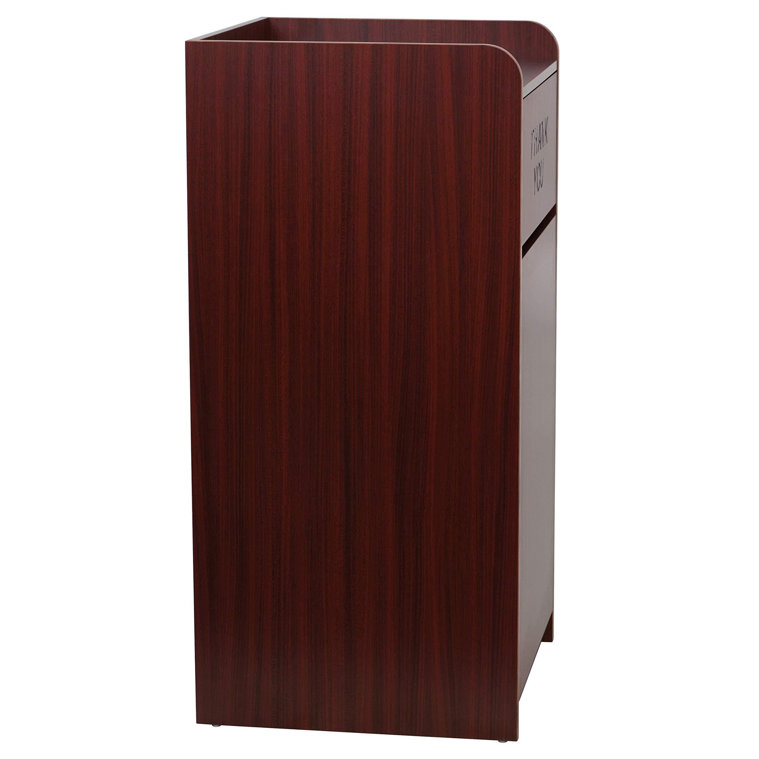 Flash Furniture Sony Laminate Wood Commercial-Grade Trash Can with Tray Top - Mahogany Restaurant Garbage Bin for Kitchen, Office & Public Spaces