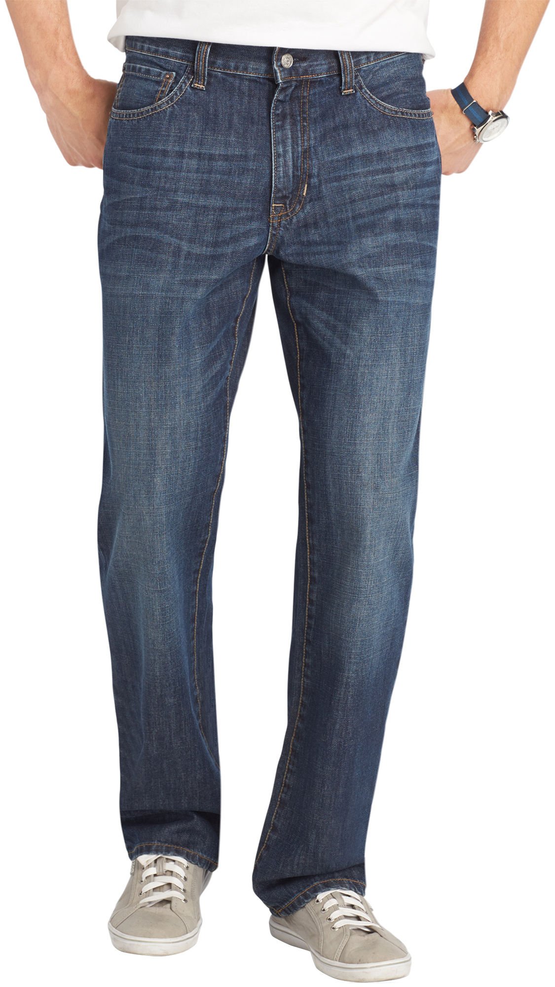 IZOD Men's Rigid Denim Jeans - Relaxed Fit Comfortable Straight Leg Pants for Casual Wear & Everyday Outfits
