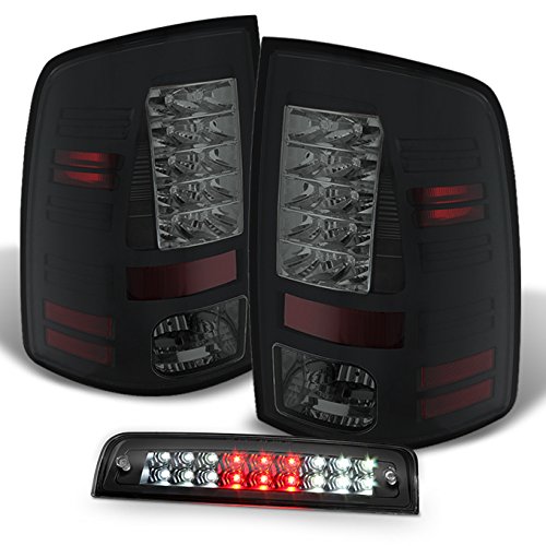 AKKON Black LED Tail Lights + 3rd Brake Light Set for 2009-2018 Dodge Ram 1500 2500 3500 - Left & Right Replacement - Enhanced Visibility & Safety for Night Driving & Towing