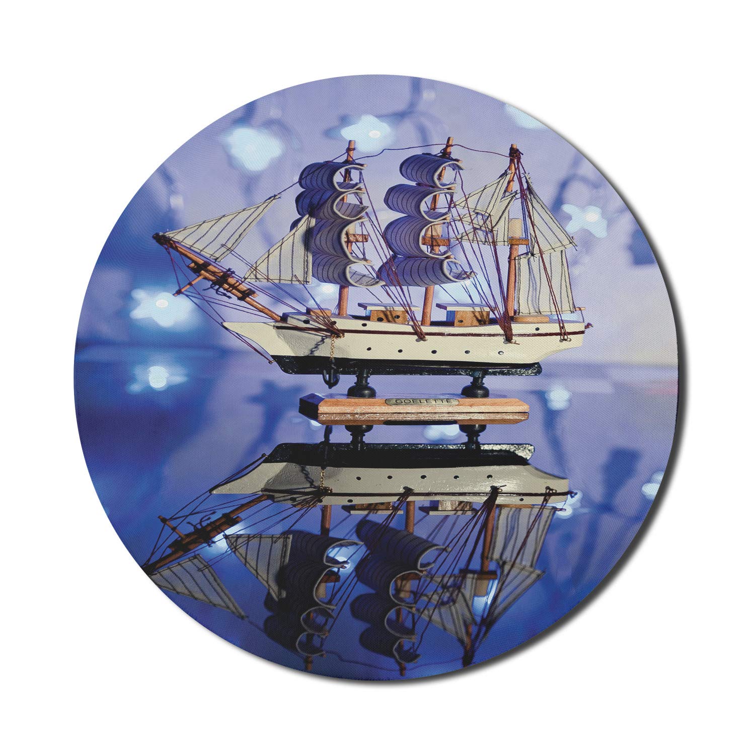 Ambesonne Nautical Themed Round Mouse Pad - Non-Slip Thick Rubber Gaming Mousepad with Ship Sails Design, 8 Inch, Blue and Brown - Perfect for Office, Home & Gaming Setups