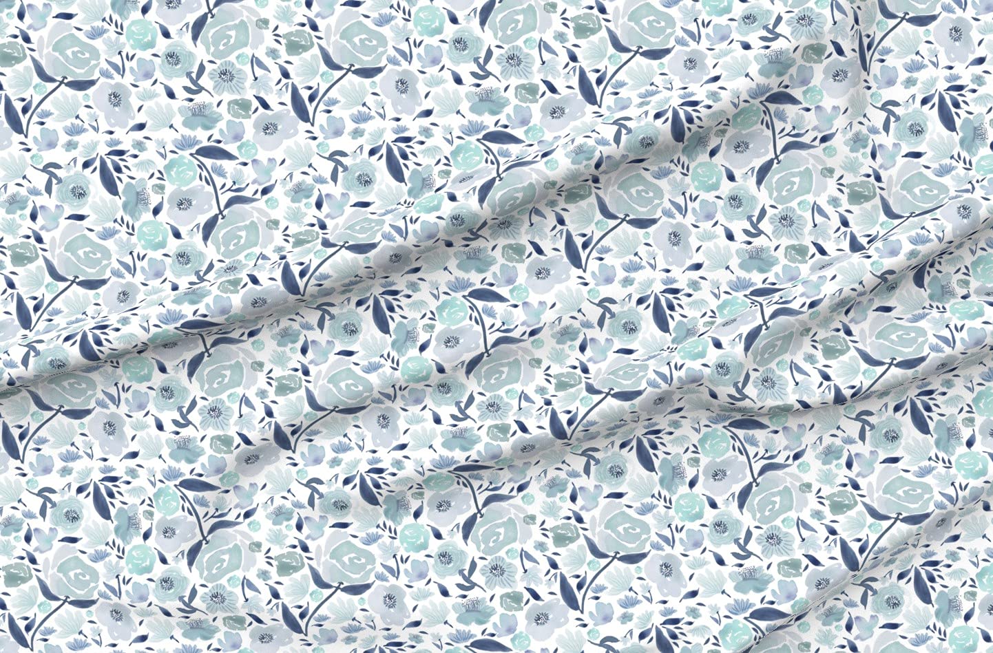 Blue Rose Watercolor Floral Printed Velvet Fabric by The Yard - Upholstery, Home Decor & Apparel | Spoonflower Premium Fabric for DIY Projects, Nursery Decor & Fashion Design