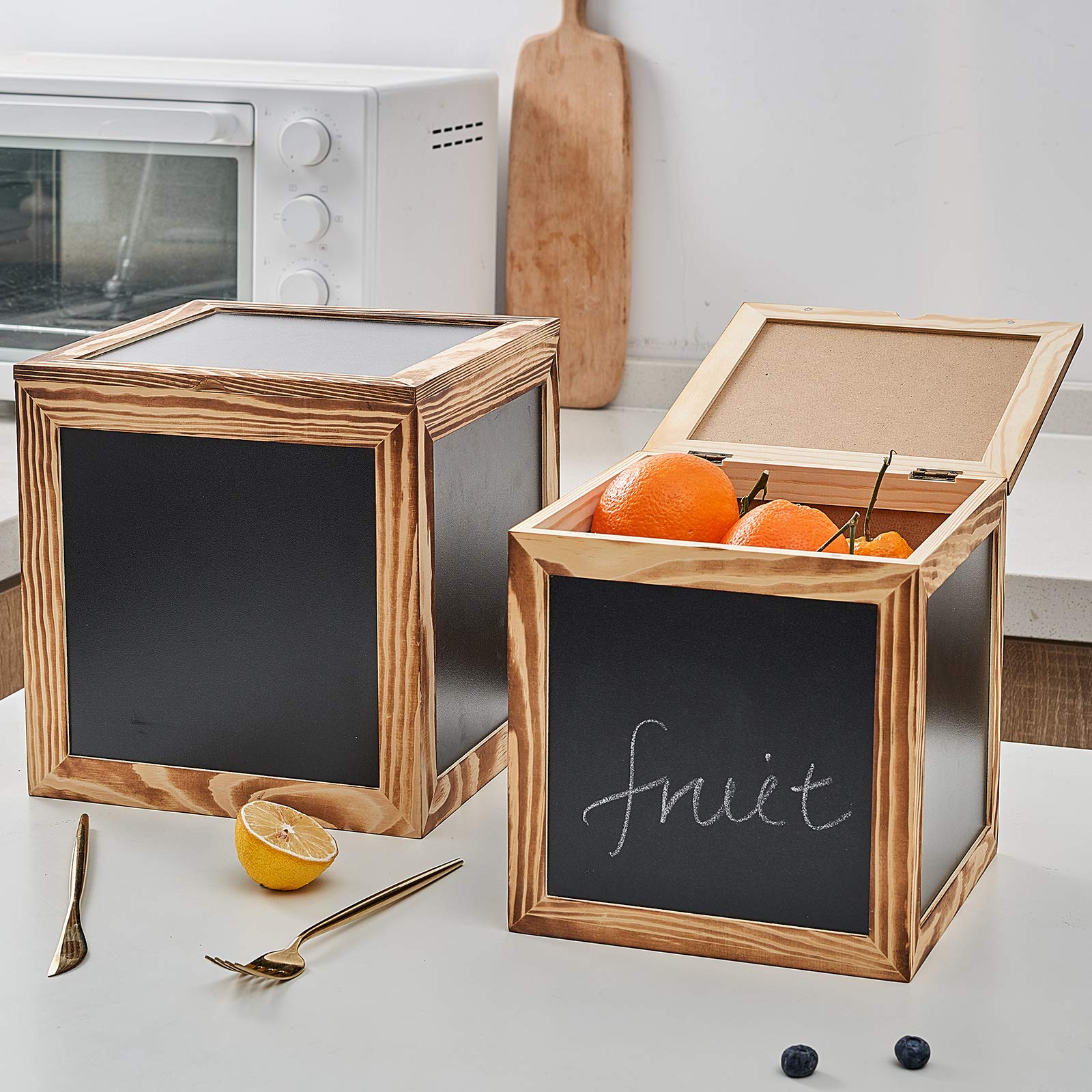 Set of 2 Rustic Wooden Storage Boxes with Chalkboard Paint (7.9