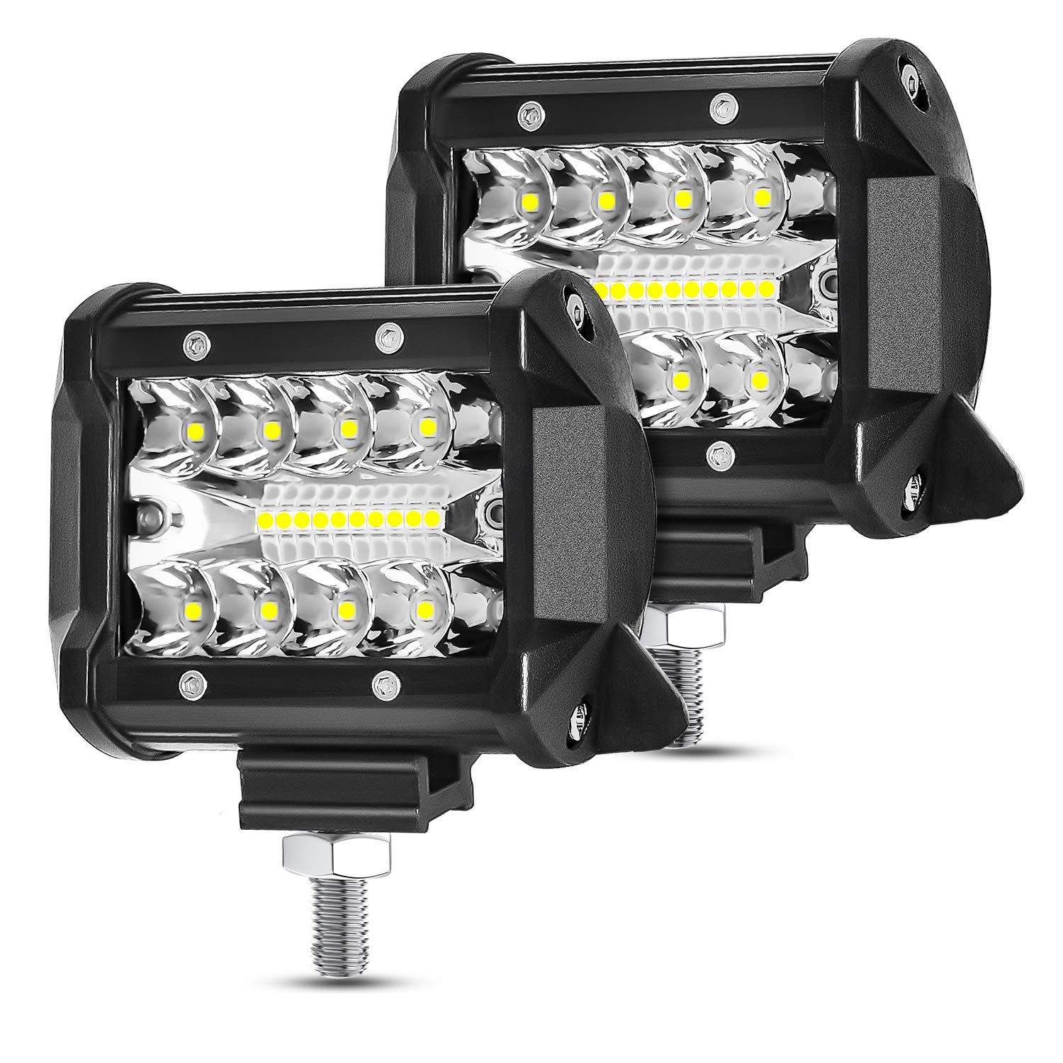 AAIWA 4 Inch 120W LED Light Pods - 12,000LM Spot Flood Combo Off-Road Lights, Triple Row LED Work Lights for Trucks, ATV, UTV, SUV & Boats (2-Pack) - Perfect for Night Driving, Off-Roading & Marine Applications