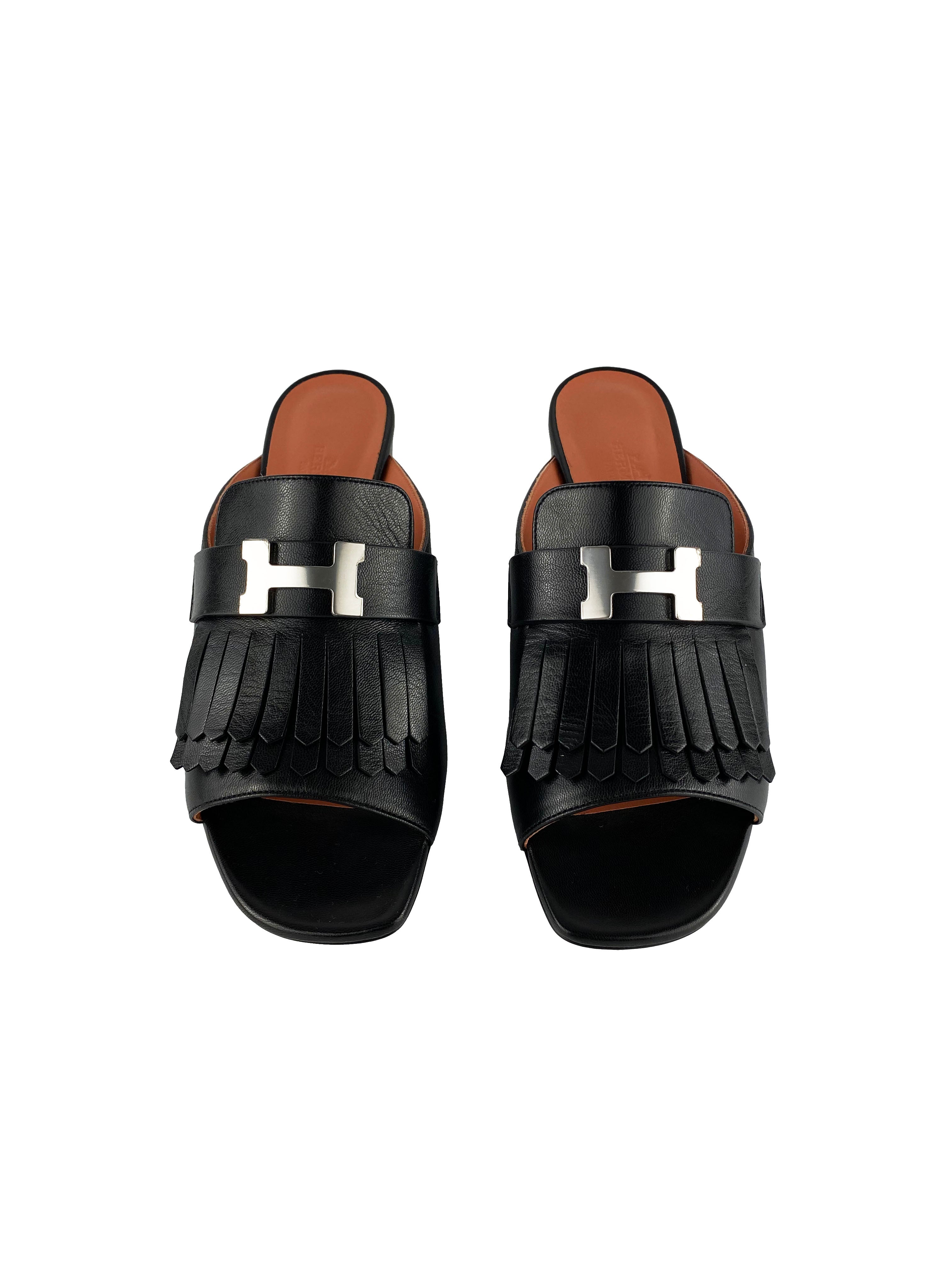 Hermes Black Rivoli Mules Size 39 - Luxury Leather Slides for Women | Perfect for Casual Outings, Beach Vacations & Summer Style