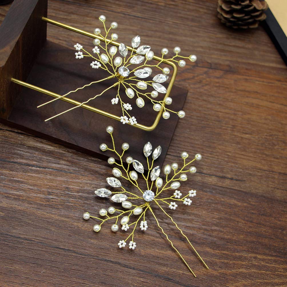 1 Pair Rhinestone Crystal Bridal Hairpins - Pearl Beaded Hair Accessories for Wedding Bride - Perfect for Bridal Bouquet, Updos & Special Occasions