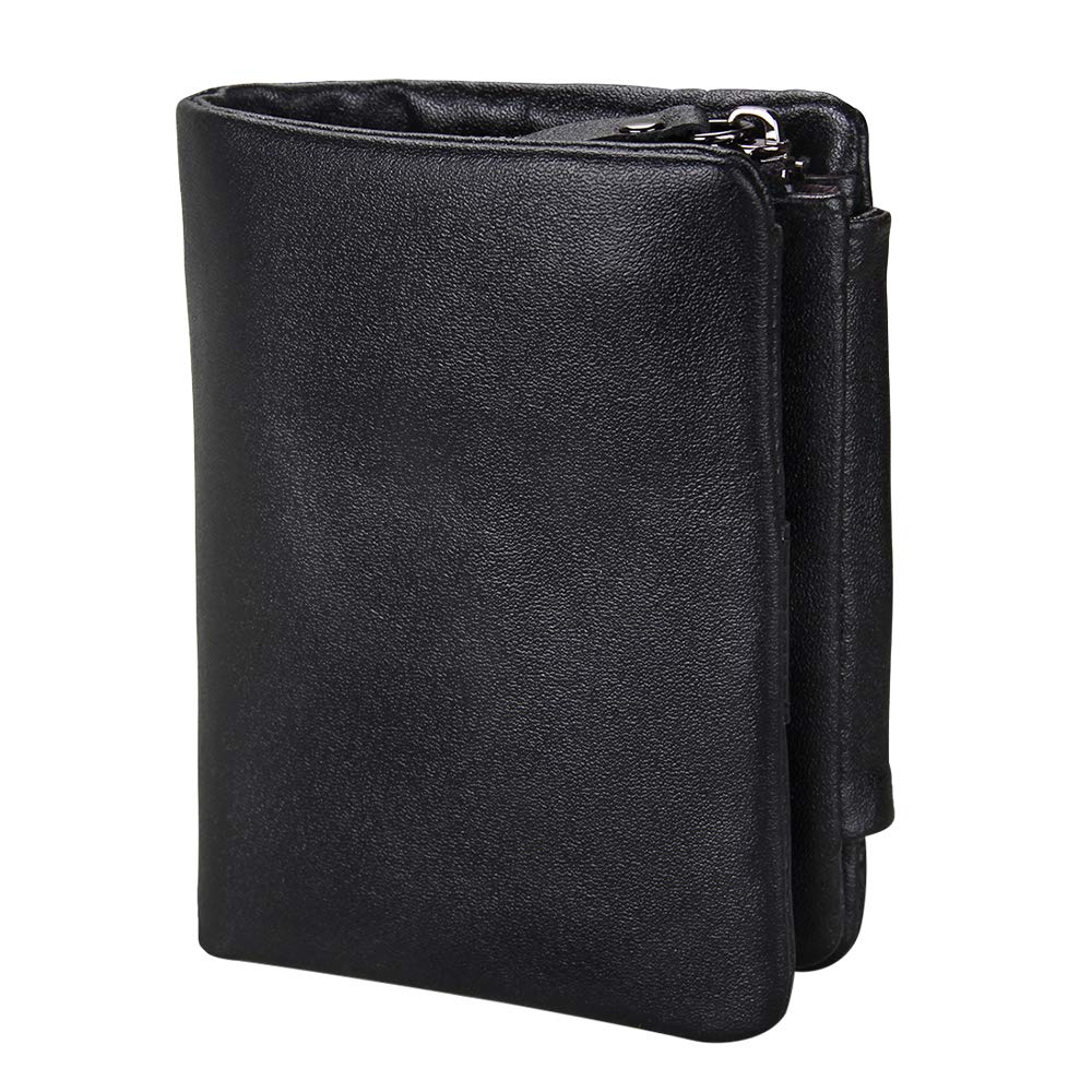 RFID Blocking Leather Wallet - Slim Trifold Card Holder with ID Window for Travel & Daily Use