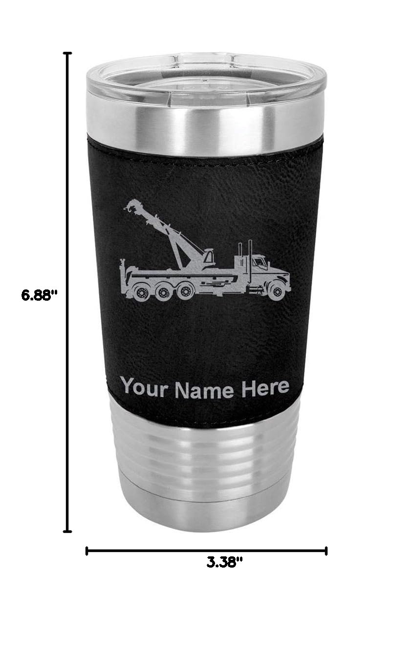 LaserGram 20oz Vacuum Insulated Stainless Steel Tumbler Mug - Custom Engraved Tow Truck Wrecker Design, Leakproof & Sweatproof, Keeps Drinks Hot/Cold for Hours - Perfect for Coffee, Tea, Water - Ideal for Truckers, Construction Workers & Outdoor Enthusiasts (Faux Leather, Black)