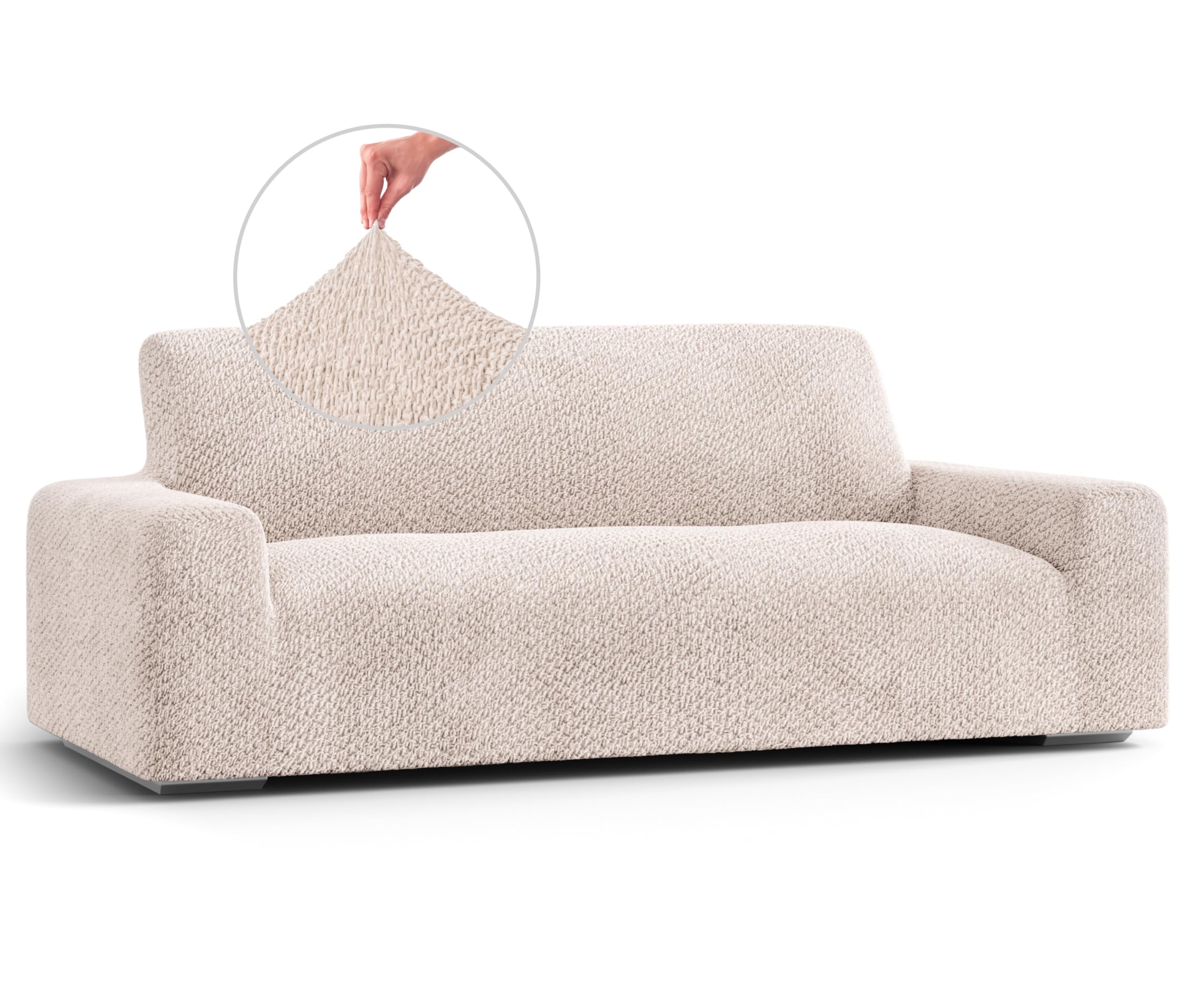PAULATO BY GA.I.CO. Stretch Sofa Slipcover - Soft Polyester Fabric Couch Cover - Washable 1-Piece Form Fit Protector for Pets - Velvet Collection in Ivory - Perfect for Living Room, Family Room & Pet-Friendly Homes