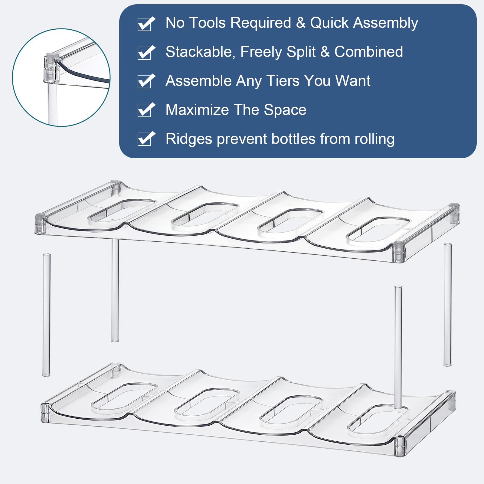 3 Tier Stackable Water Bottle Organizer Holder for Cabinet - Clear Plastic Storage Rack for Stanley 40 oz Tumblers & Large Cups - Space Saving Kitchen Countertop, Pantry, Fridge Organizer (Holds 12 Bottles) - Perfect for Home, Office, Dorm & RV Organization