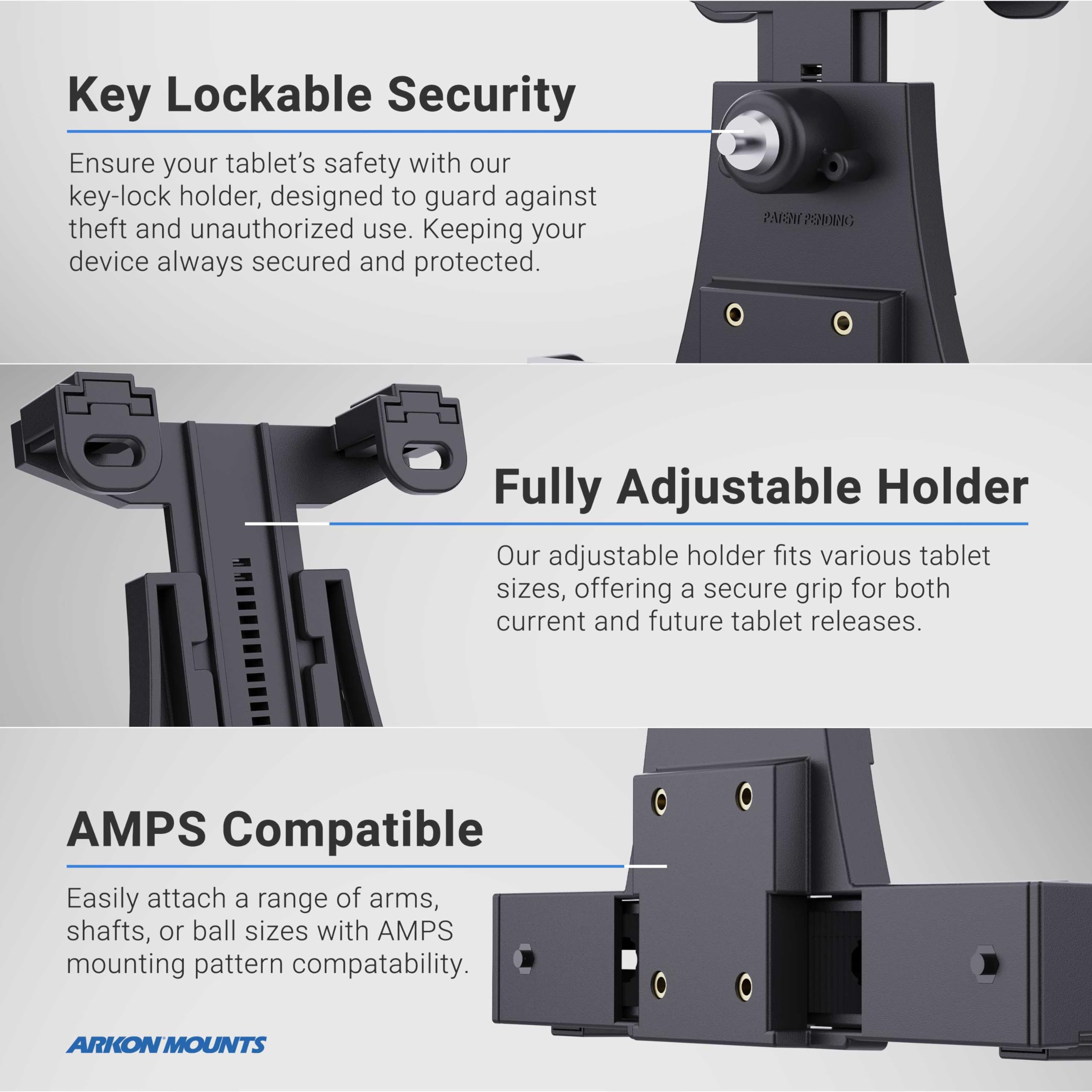ARKON Forklift Locking Tablet Mount - Adjustable 8.5-inch Shaft Arm for iPad & Samsung Tablets | Secure & Easy Installation | Durable Warehouse Vehicle Accessory | Perfect for Inventory Management & Logistics Operations