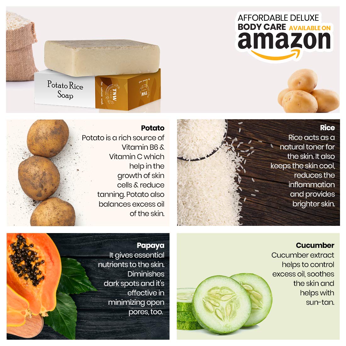 TNW-THE NATURAL WASH Potato Rice Soap (100g) | Vitamin B6 & C Enriched | Brightens Skin, Reduces Pigmentation & Dark Spots | Handmade Glow Bar | Paraben & Sulfate Free | Unisex Skincare | Perfect for Daily Face & Body Cleansing Routine