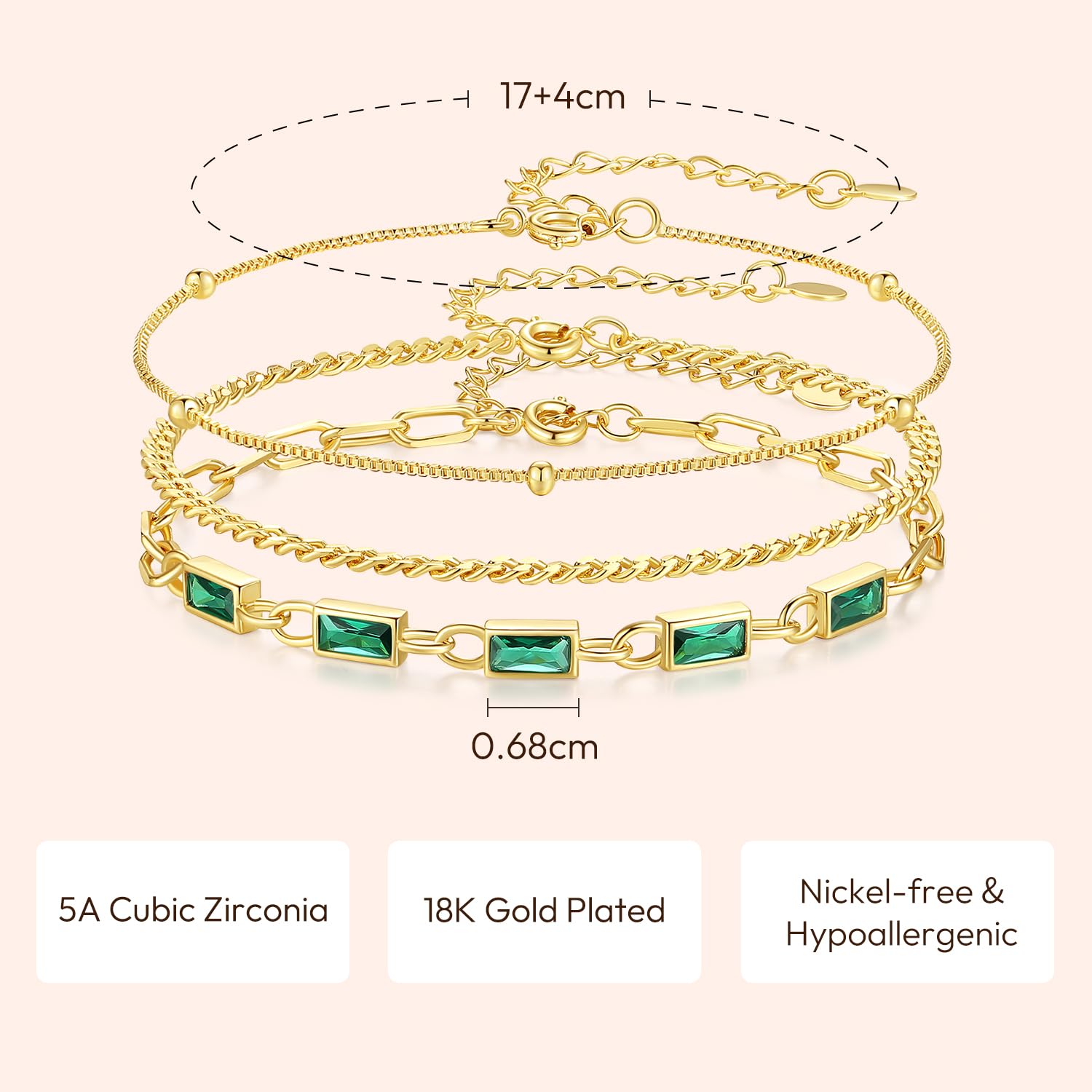 18K Gold Plated Birthstone Bracelet for Women - Dainty Stackable Paperclip Chain Jewelry Set, Perfect Valentine's Day Gift for Her | Ideal for Everyday Wear, Special Occasions & Layered Bracelet Styling