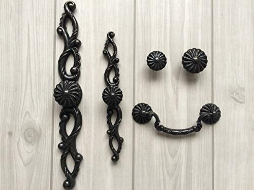 Antique Black Drawer Pulls - Ornate Cabinet Handles for Kitchen & Furniture