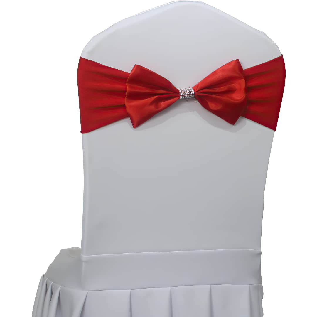 Elegant Spandex Chair Sash Bows for Wedding Chair Decorations - Red Chair Sashes Covers for Anniversary, Party & Special Events (Pack of 100) - Perfect for Banquet Halls, Reception Decor & Ceremony Backdrops