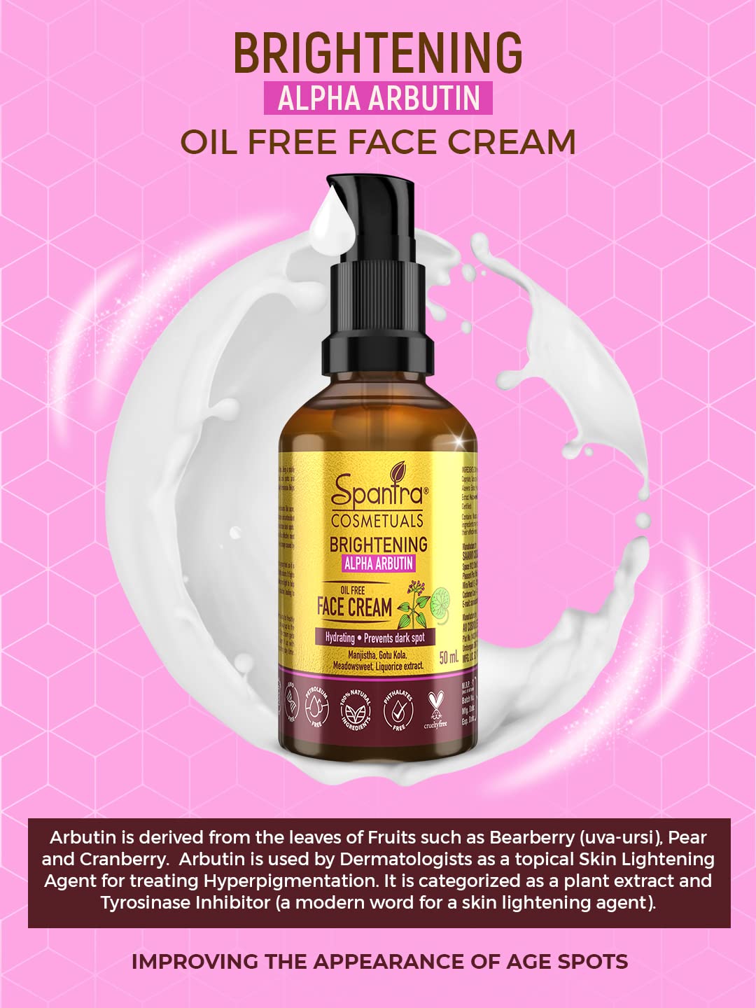 Spantra Alpha Arbutin Face Cream - 50ml Lightweight Moisturizer with Vitamins & Natural Oils for Face, Hands & Body | Non-Greasy Hydration for Men & Women | Perfect for Daily Skincare Routine & Travel