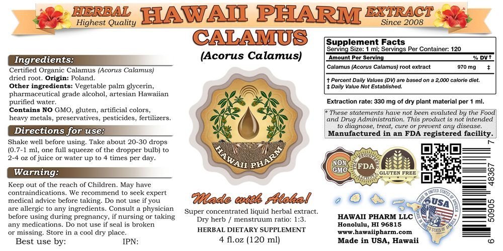 Organic Calamus Liquid Extract (Acorus Calamus) - Herbal Tincture Supplement 4x4 oz - Natural Digestive Support & Stress Relief for Meditation & Wellness