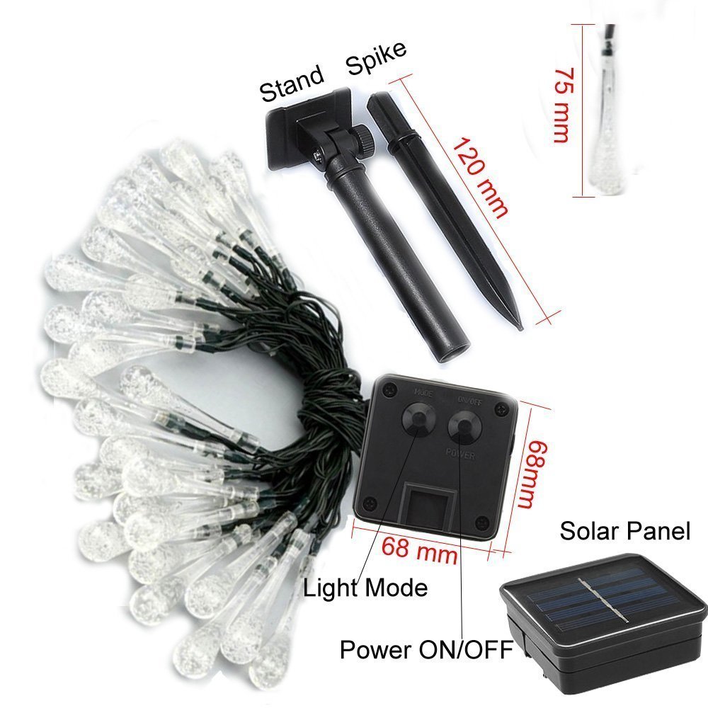 DINOWIN 20ft Solar Drop Lights - 30LEDs Waterproof Fairy Lights for Outdoor, Garden, Christmas Decorations (Purple) | Perfect for Patio, Yard, Wedding & Holiday Lighting