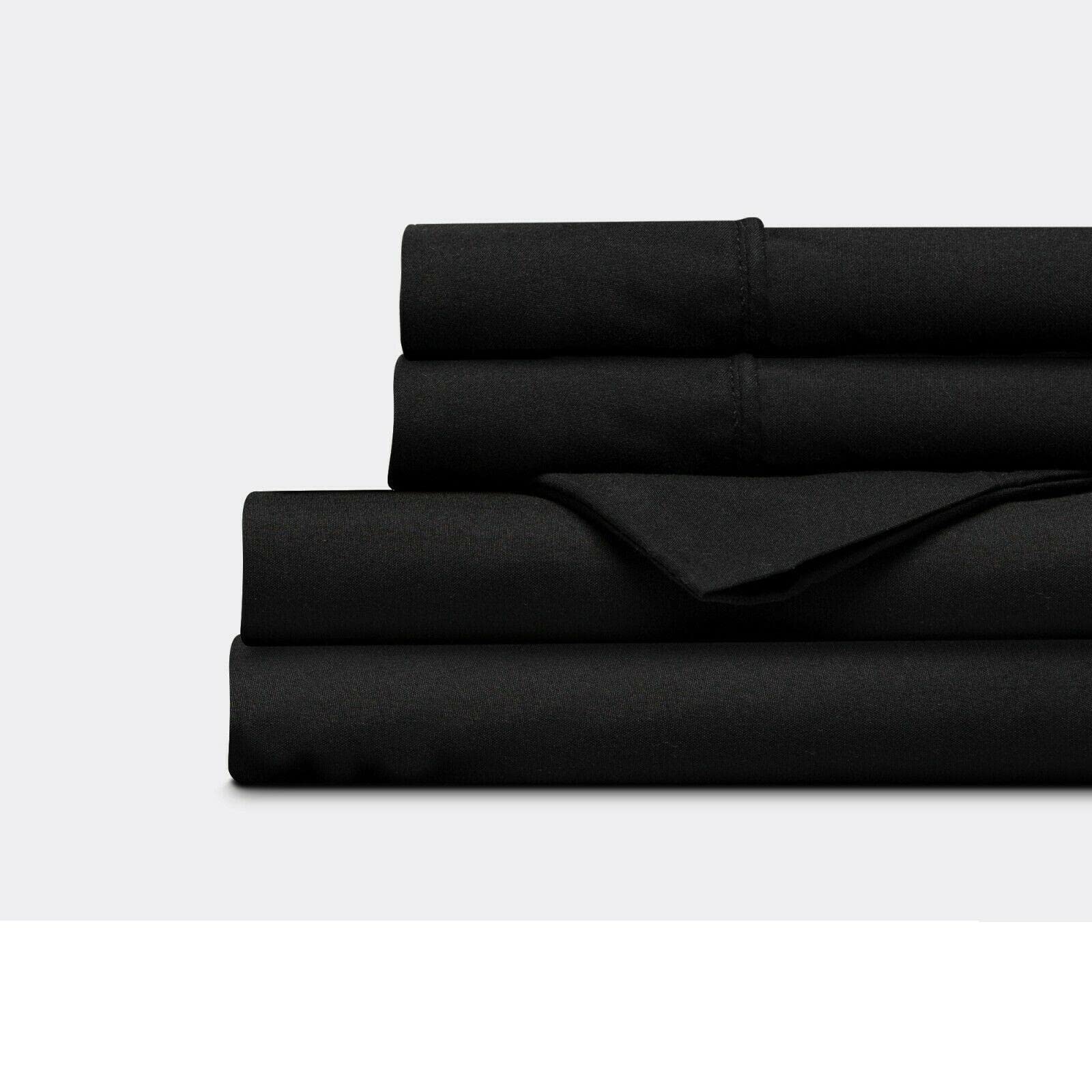 Premium 4-Piece Queen Size Bed Sheet Set - Deep Pocket, Soft & Breathable, Black - Perfect for Home, Hotel, or Guest Room Comfort