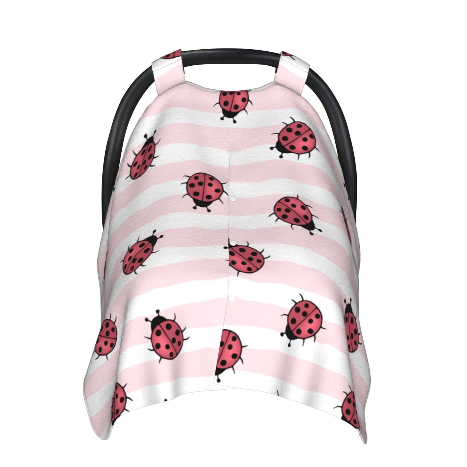 KiuLoam Ladybug Stripe Baby Car Seat Canopy - Nursing Cover & Breastfeeding Scarf for Moms, Infant Car Seat Cover & Multi-Use Stroller Cover for Boys & Girls - Perfect for Travel, Shopping & Outdoor Activities