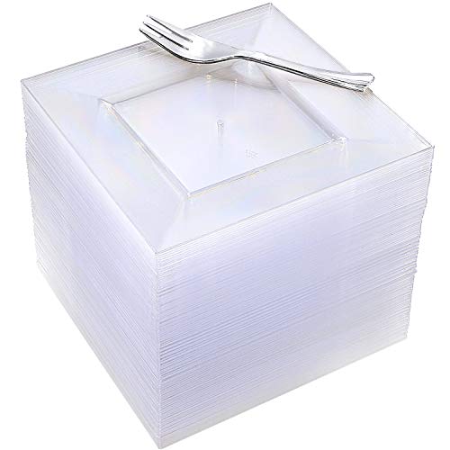 100pcs Square Dessert Plates with Silver Dessert Forks