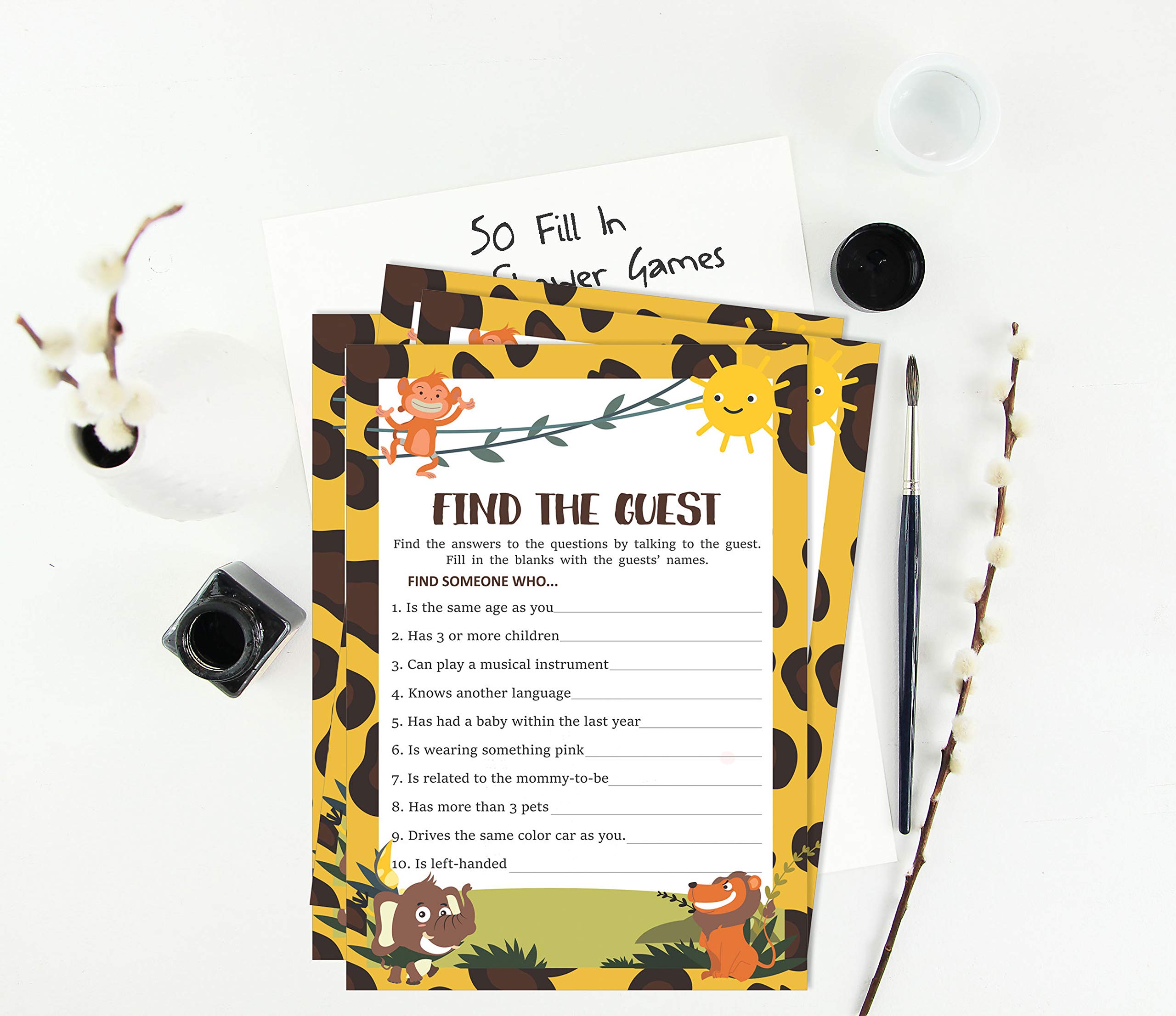 50 Find The Guest Baby Shower Game - Gender Neutral Jungle Animals Icebreaker Party Game for Baby Showers, Birthdays, and Family Gatherings