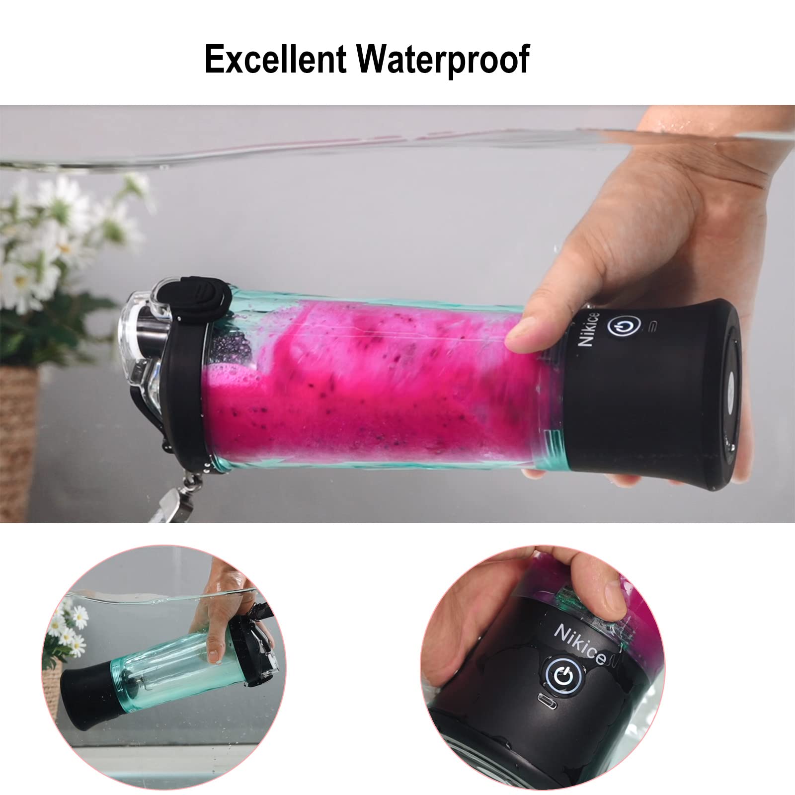 Nikece Portable Blender - 20oz USB Rechargeable Personal Blender for Smoothies, Shakes & Ice Crushing, BPA-Free & Waterproof (Black) | Perfect for Gym, Travel & Healthy On-The-Go Lifestyle