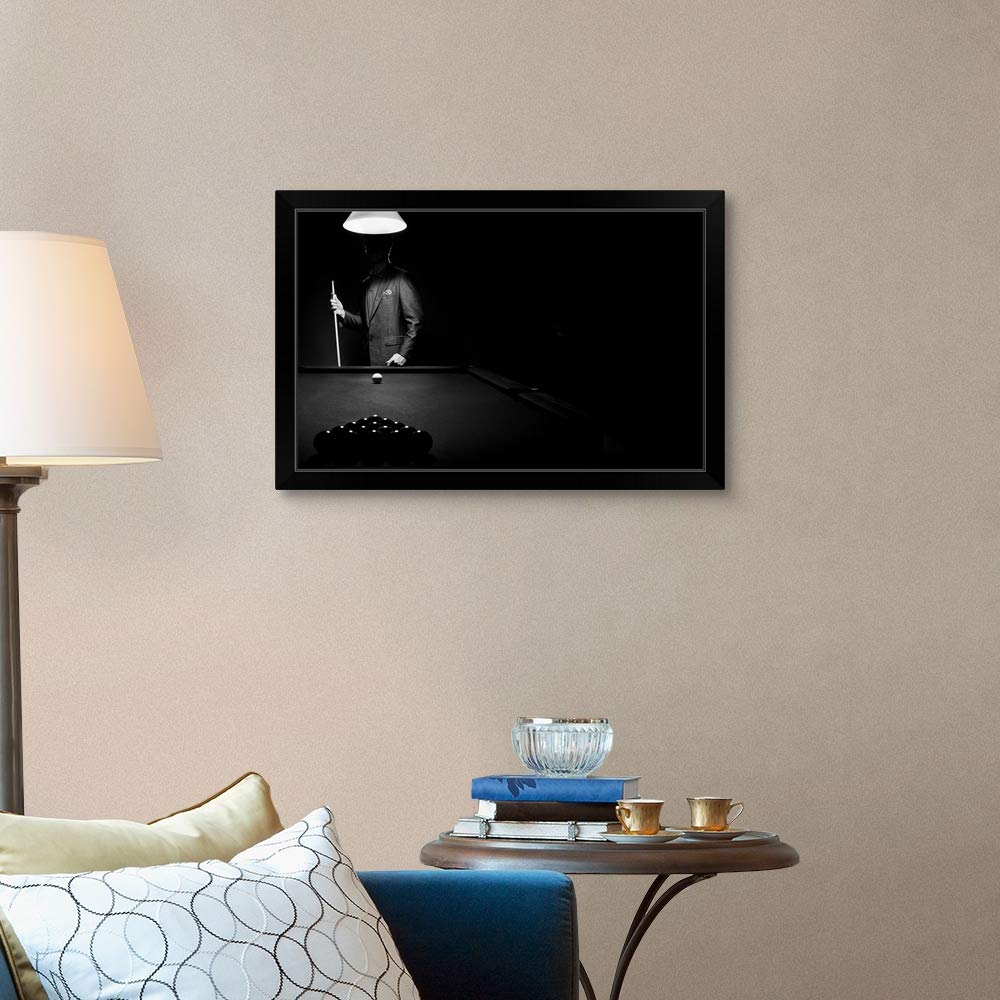 Black Framed Billiards Art Print - Mystery Pool Player Behind Rack - Elegant Wall Decor for Game Rooms, Bars & Man Caves