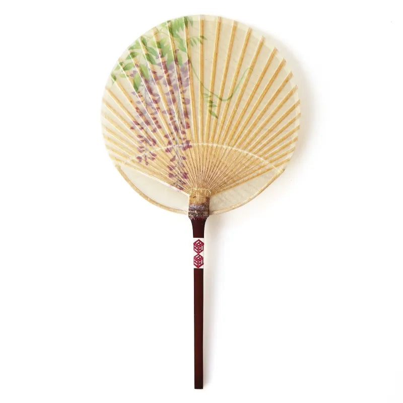 Japanese Wisteria Small Mizu Uchiwa Water Fan - Handmade Traditional Paper Fan for Summer Cooling, Home Decor & Japanese Culture Events