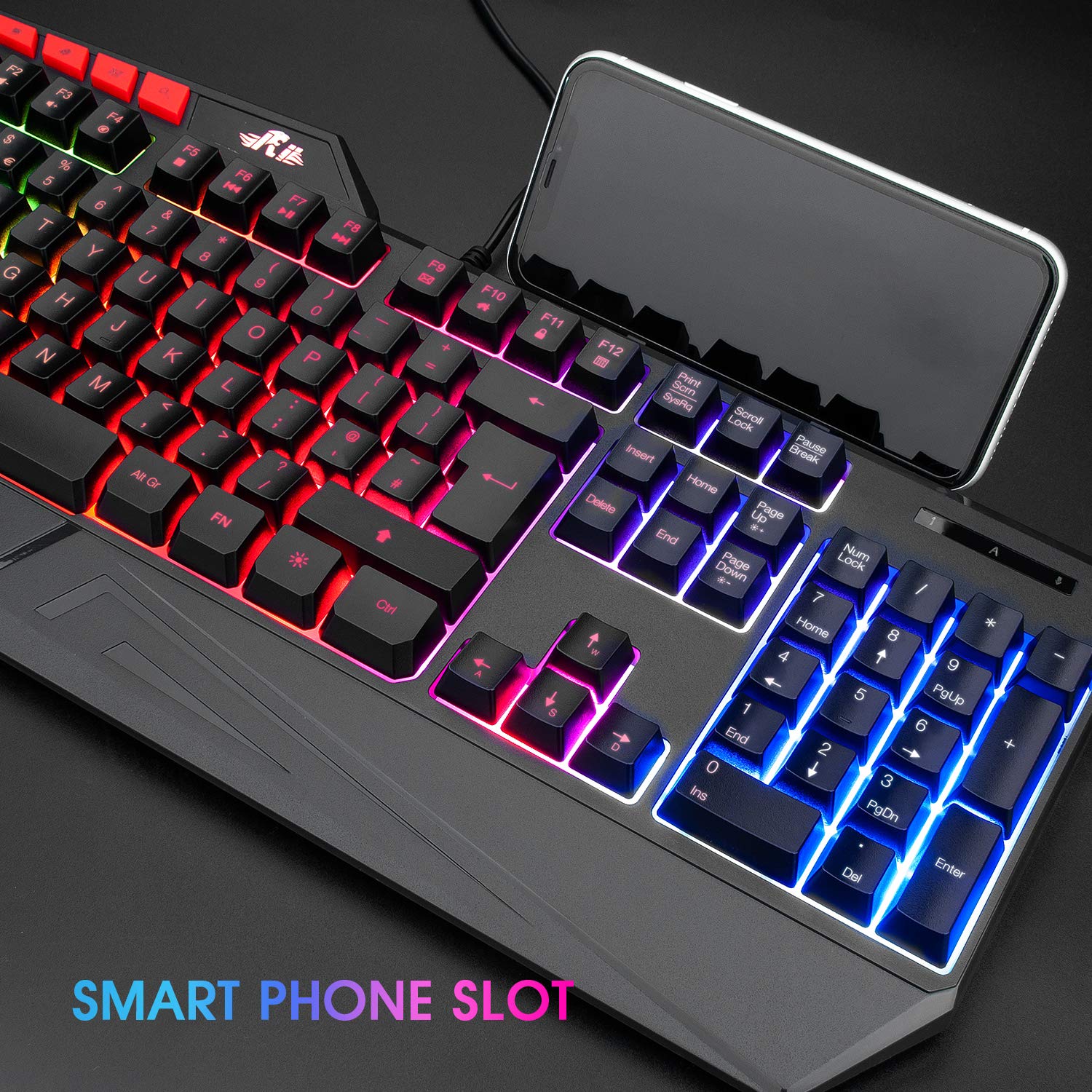 Rii RK202 Gaming Keyboard - Rainbow Backlit, Spill-Resistant for PC, Laptop, Xbox, PS4/5 - Perfect for Gaming & Office Use