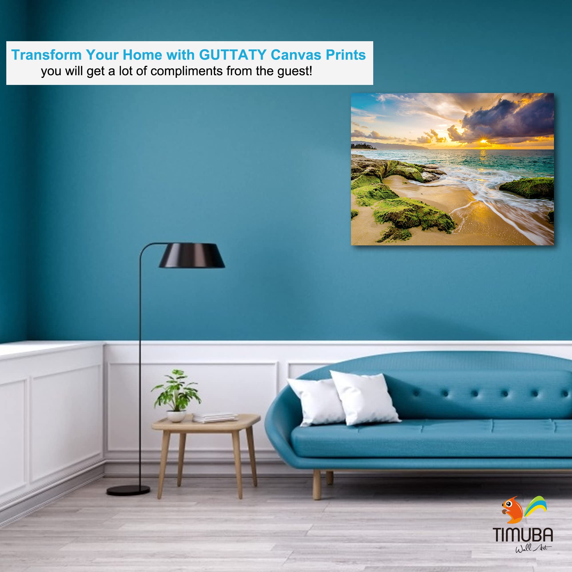 Beach Wall Art Canvas - 18x24 Inches Ocean Sunset Painting for Bedroom & Living Room Decor | Coastal Themed Home Decoration | Perfect for Beach House, Vacation Rental or Seaside Theme Interior Design