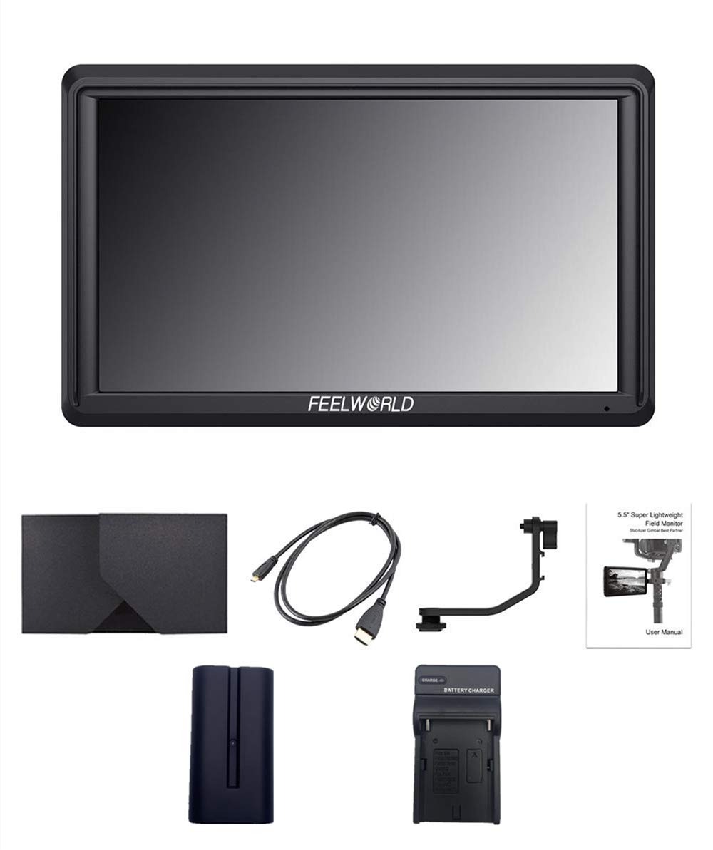 FEELWORLD FW568 5.5 Inch 4K DSLR Camera Field Monitor - IPS Full HD 1920x1080 HDMI Input/Output with Tilt Arm, Battery & Charger - Perfect for Outdoor Photography, Videography & Film Production