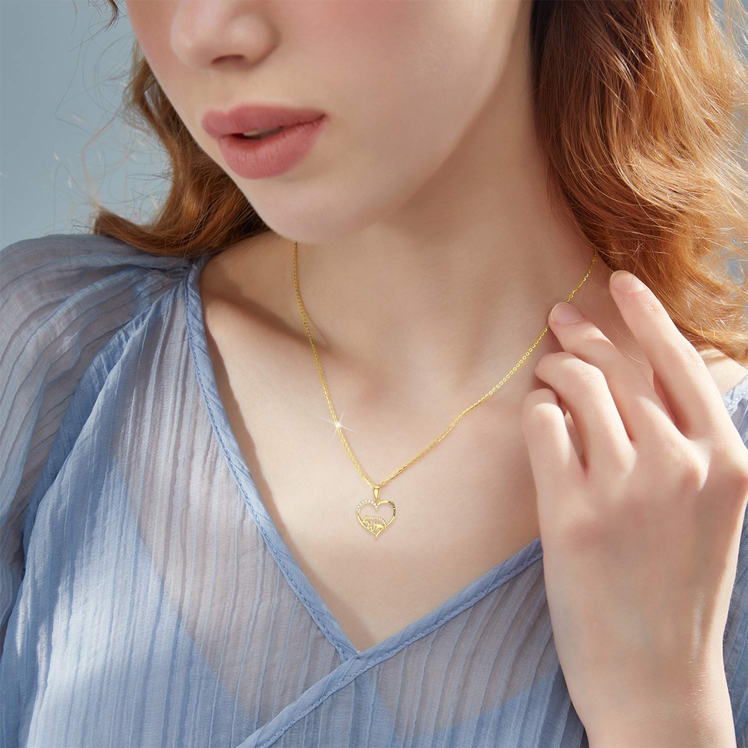 14K Solid Gold Love Heart Pendant Necklace for Women - Mother Daughter Matching Jewelry - 18