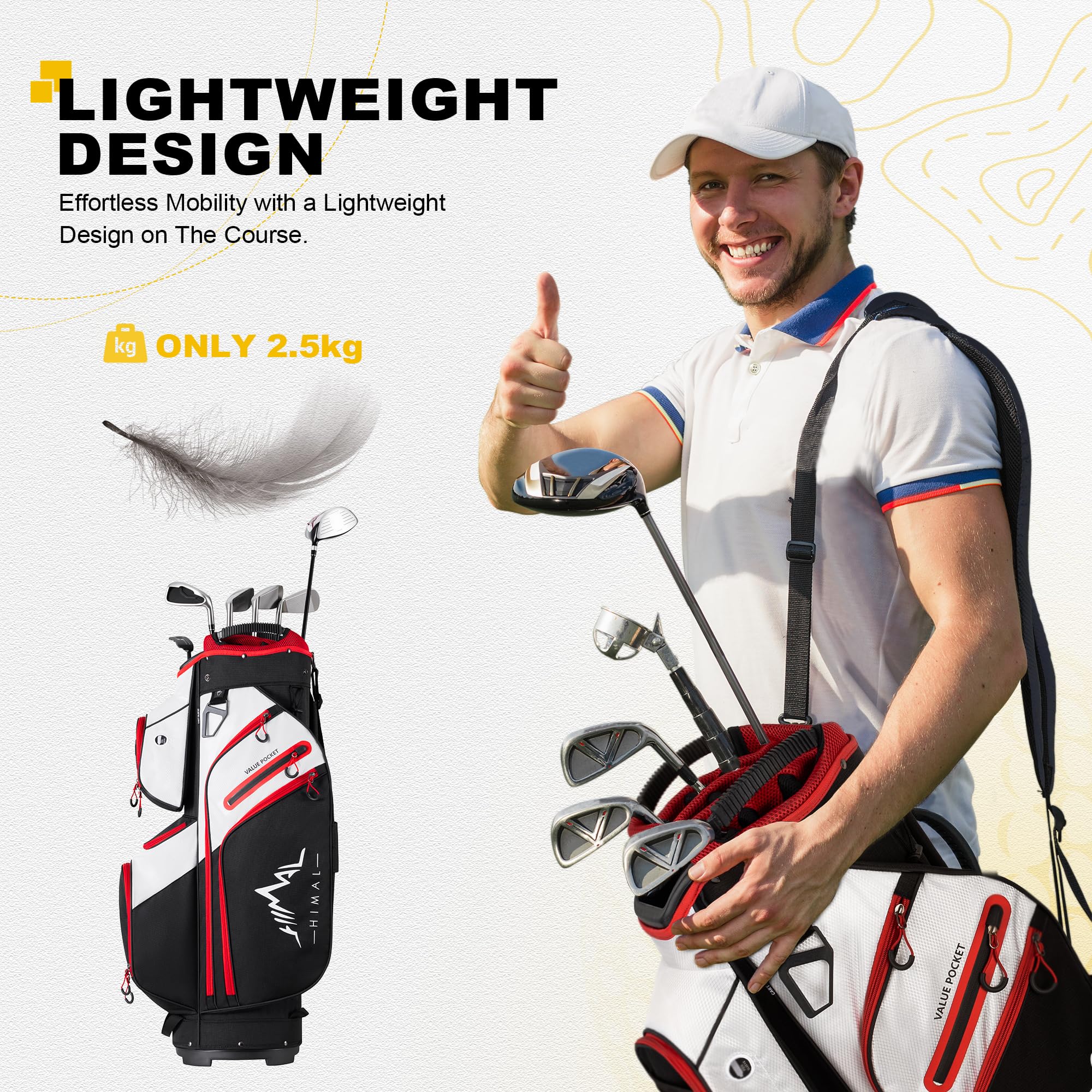 Premium 15-Way Golf Cart Bag with Organizer Divider Top, Comfortable Handles & Waterproof Rain Cover - Ideal for Golfers, Tournaments & Outdoor Sports