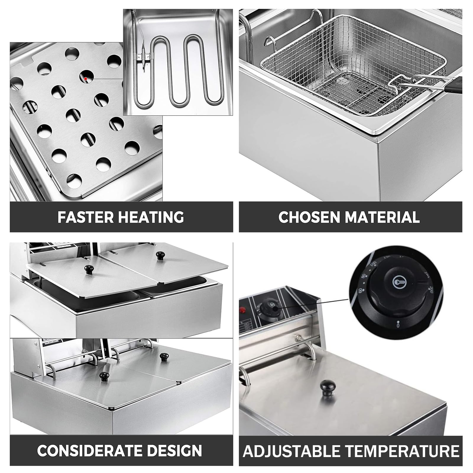 **RICA-J 3500W Commercial Electric Deep Fryer - 12L Stainless Steel Oil Tank with Basket & Lid for Restaurants, Fast Food Shops & Home Use - Perfect for Frying Chicken, French Fries, Fish & Donuts**