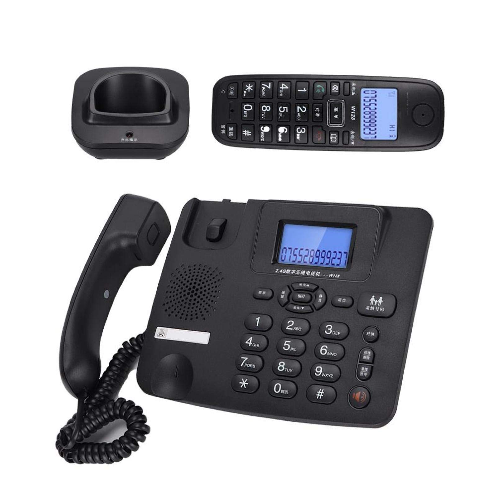 2.4Ghz Wireless Digital Telephone with LCD Display - DTMF/FSK Intelligent Landline Phone with Noise Cancelling Mic & Free Intercom (Black) - Perfect for Home, Office & Business Communication