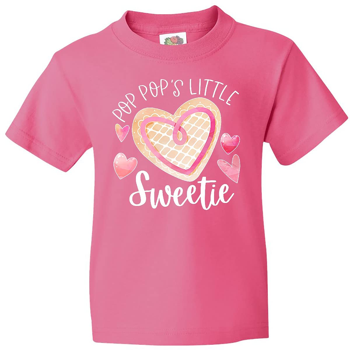 Inktastic Pop Pop's Little Sweetie Pink Heart Cookie Youth T-Shirt - Cute Valentine's Day Gift for Grandkids, Birthday Outfit for Girls, Grandfather-Granddaughter Matching Family Shirts