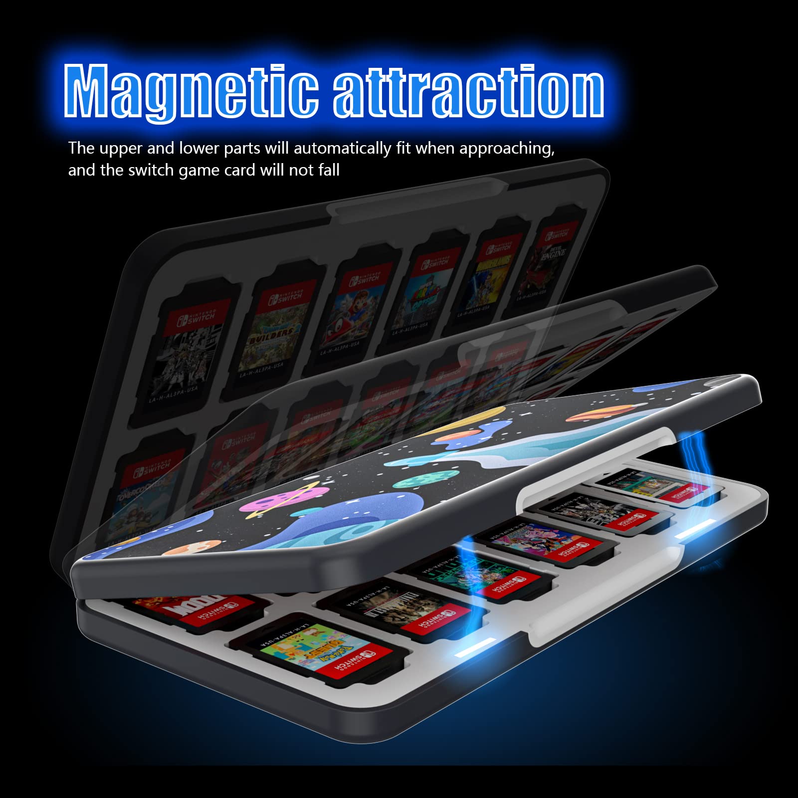 Nintendo Switch Game Case Holder 24 Slots - Switch OLED Game Storage Organizer with Rocket Theme - Perfect for Travel, Home & Gaming Parties
