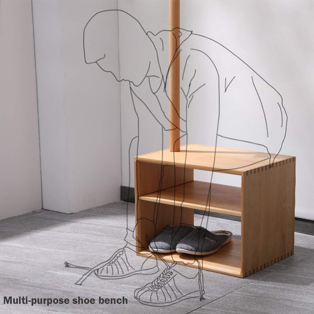 Modern Wooden Freestanding Coat Rack Shoe Bench with 6 Hooks - Multifunctional Entryway Storage Cabinet for Hallway, Bedroom & Office - Industrial Style Shoe Rack Organizer (Brown) - Perfect for Small Spaces & Home Organization