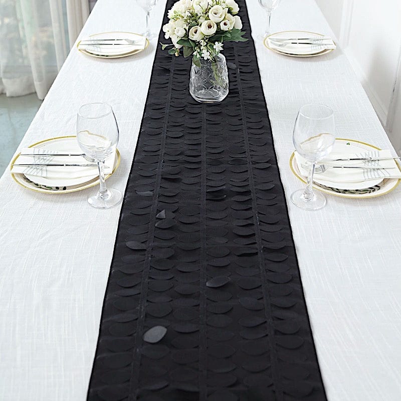 12x108 Inch Elegant Taffeta Table Runner with 3D Leaves & Petals Design - Perfect for Wedding, Party, and Holiday Dining Table Decorations