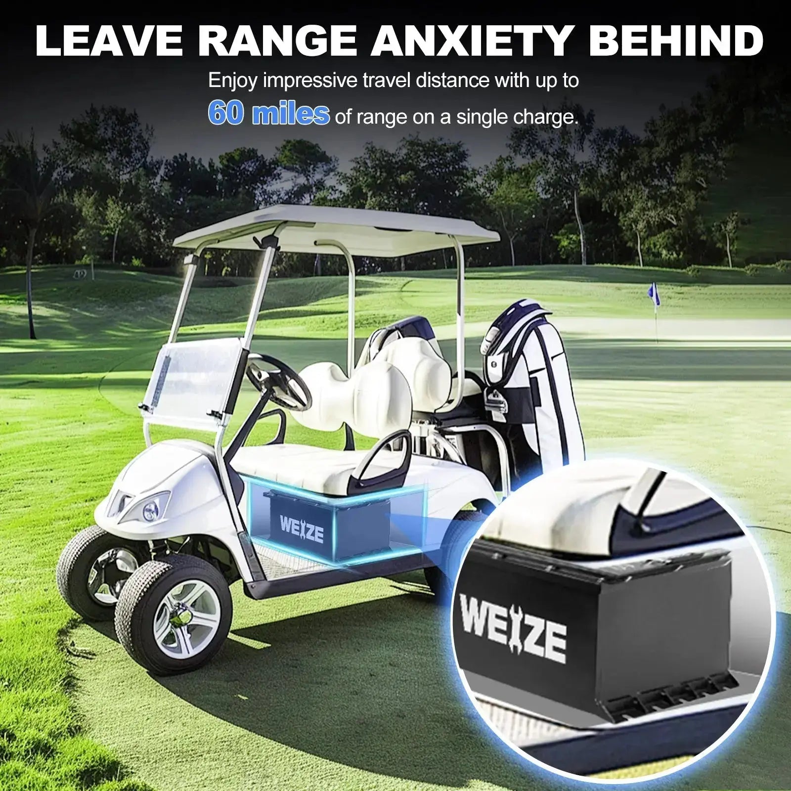 WEIZE Premium 48V 105AH Bluetooth Lithium LiFePO4 Battery for Yamaha Golf Carts - Long-Lasting Power for Golfing, Hunting & Outdoor Adventures