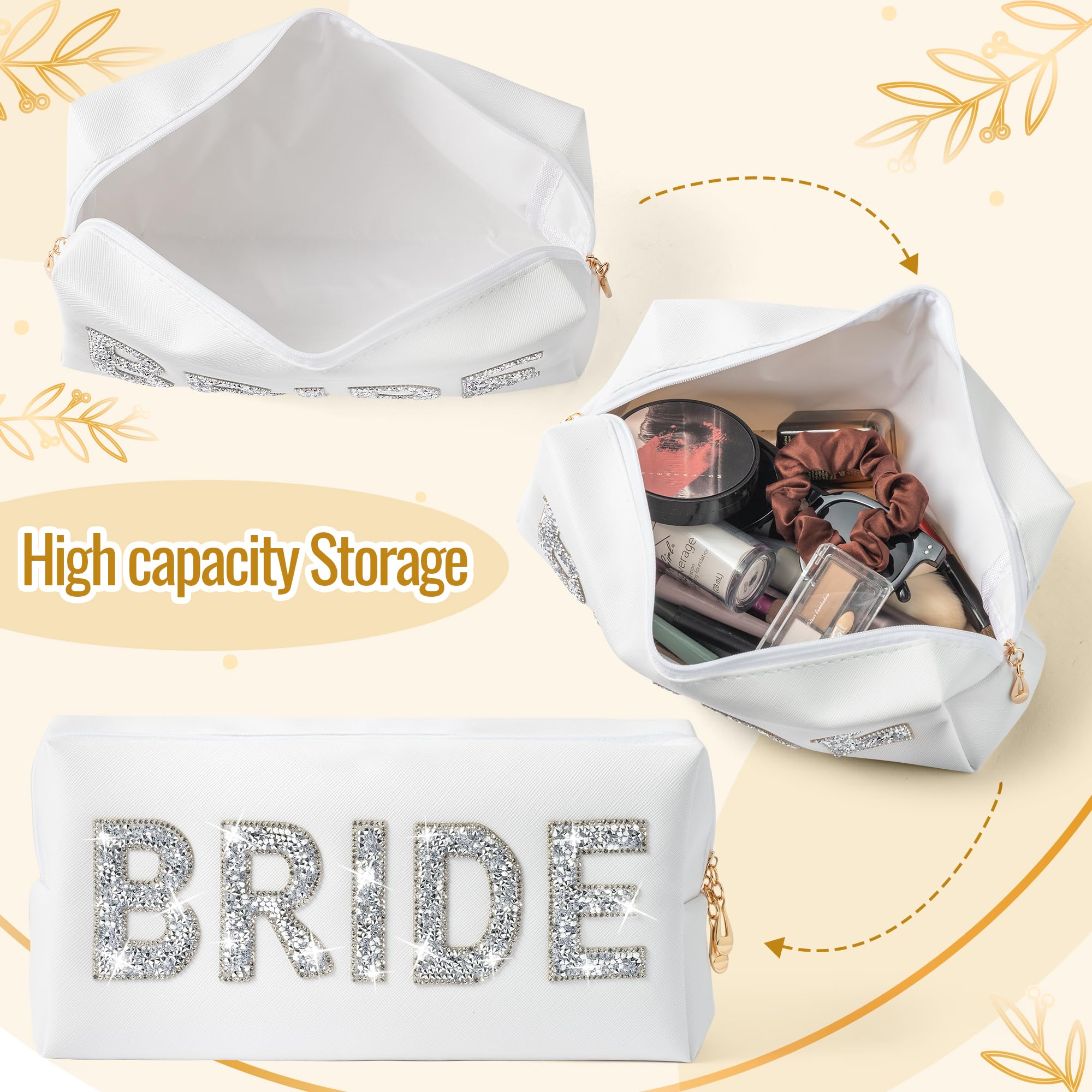 Bride Cosmetic Toiletry Bag - Large Capacity Wedding Makeup Organizer with Rhinestone Decor, Travel Toiletry Case for Bridal Shower, Bachelorette Party & Honeymoon (Perfect for Wedding Travel & Bridesmaid Gifts)