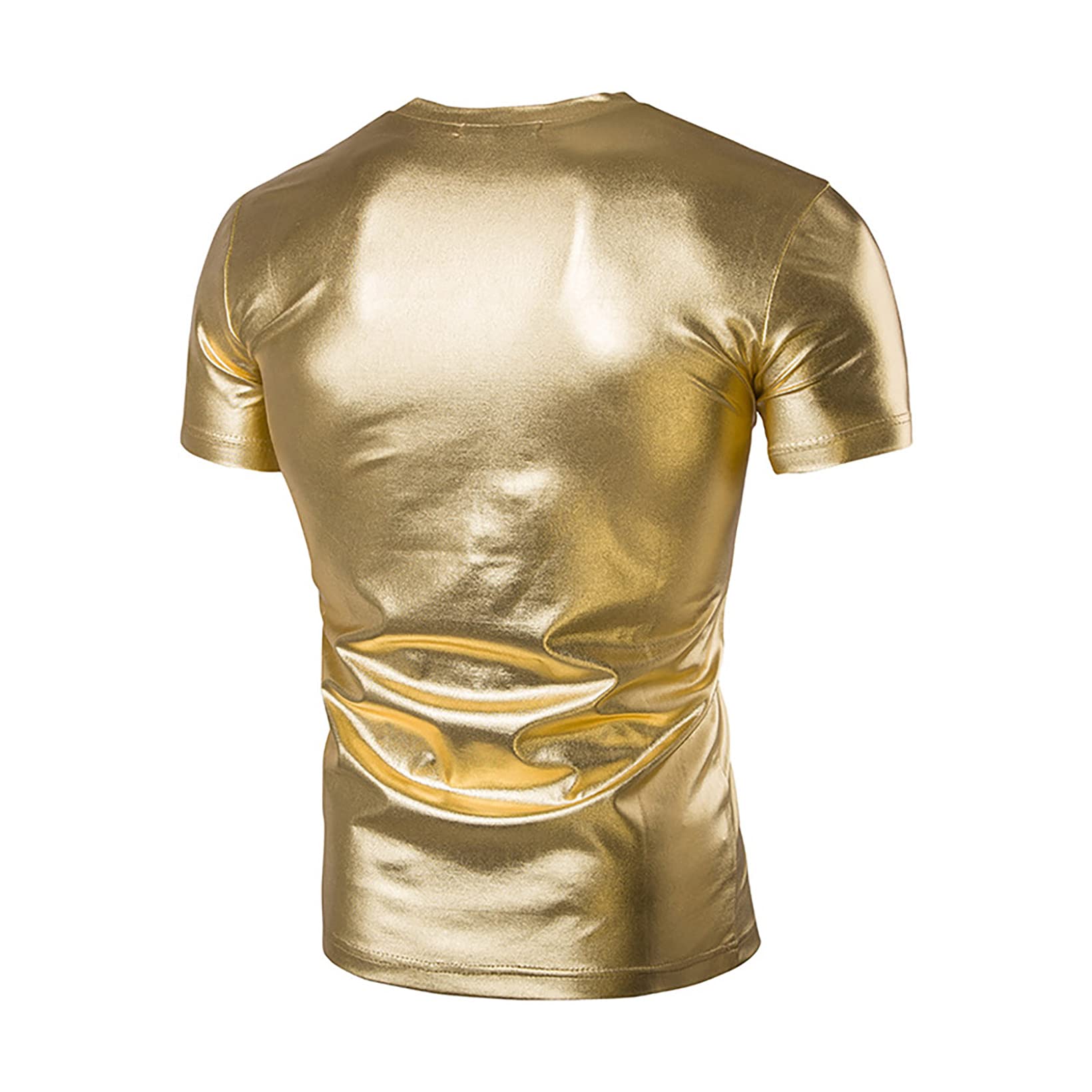 Shiny Wet Look Slim Fit V-Neck T-Shirt for Men - Short Sleeve Party Club Blouse Top | Perfect for Nightlife, Clubbing, and Special Occasions