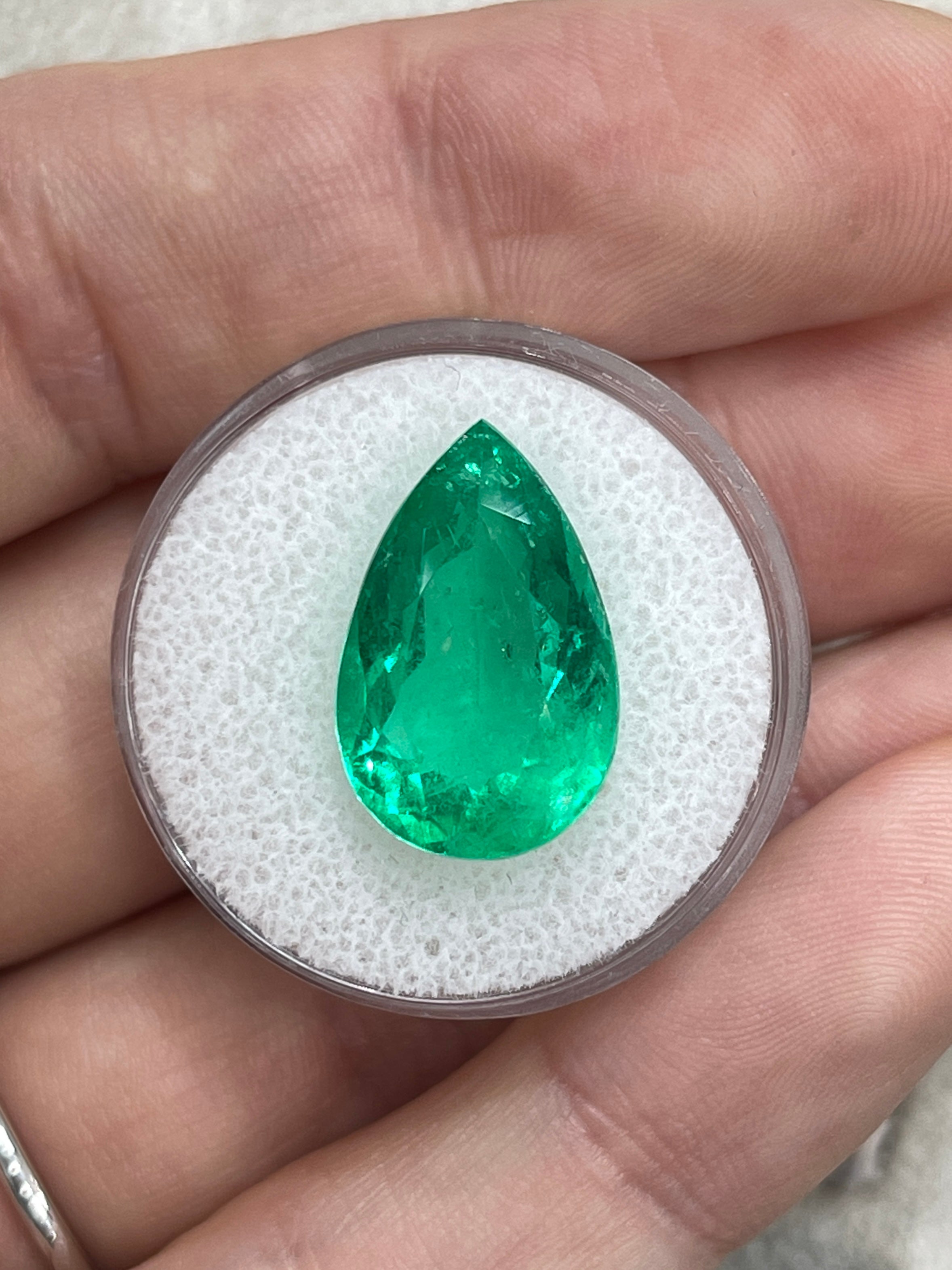 9.10 Carat 18x12mm Yellowish Green Loose Teardrop Natural Colombian Emerald Gemstone for Jewelry Making, Engagement Rings & Luxury Gifts