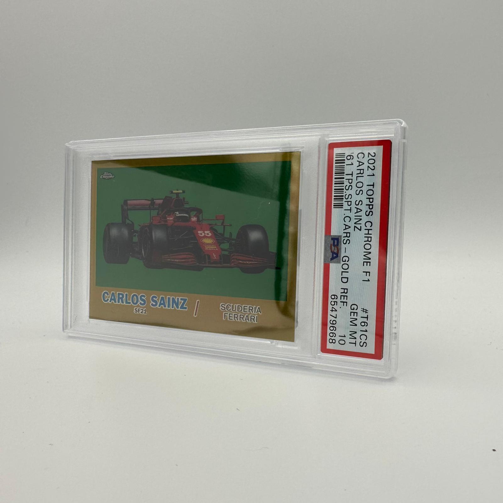 PSA 10 Carlos Sainz Ferrari #T61CS Gold Wave Refractor Trading Card - 11/50 Limited Edition - Perfect for F1 Collectors & Racing Memorabilia Displays