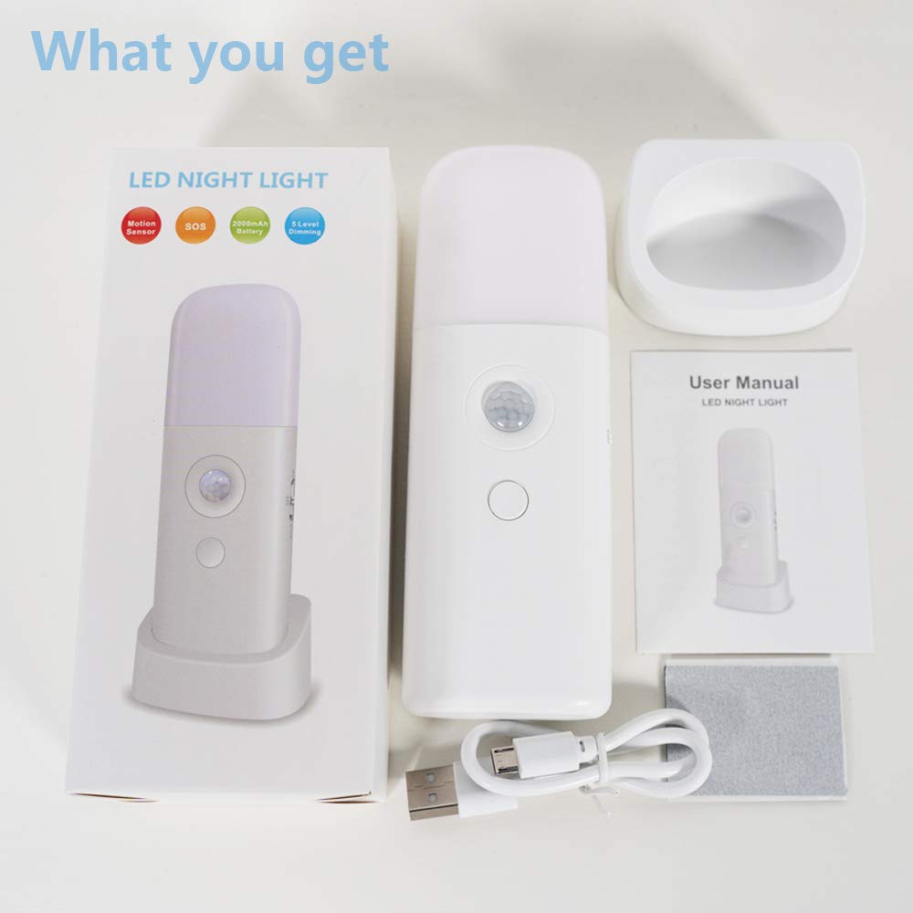 Motion Sensor Night Light for Kids - 2000mAh Rechargeable Battery Operated LED Table Lamp, 5-Level Dimmable Nursery Light for Bedroom, Bathroom & Hallway - Perfect for Nighttime Feeding, Bathroom Visits & Safe Navigation