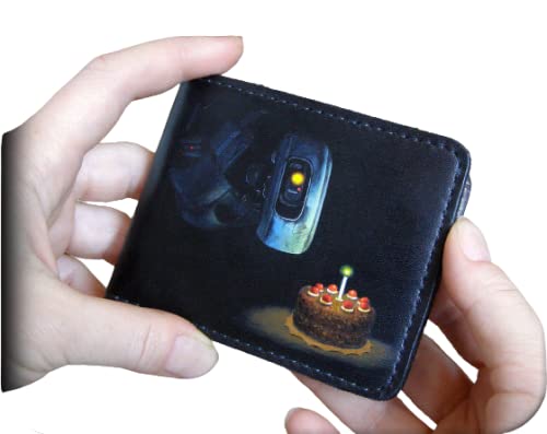 Portal 2 GLaDOS and The Cake Men's 3D Genuine Leather Handmade Wallet - Custom Carved & Tooled Biker Wallet with Airbrush Art - Perfect Gift for Gamers & Sci-Fi Fans
