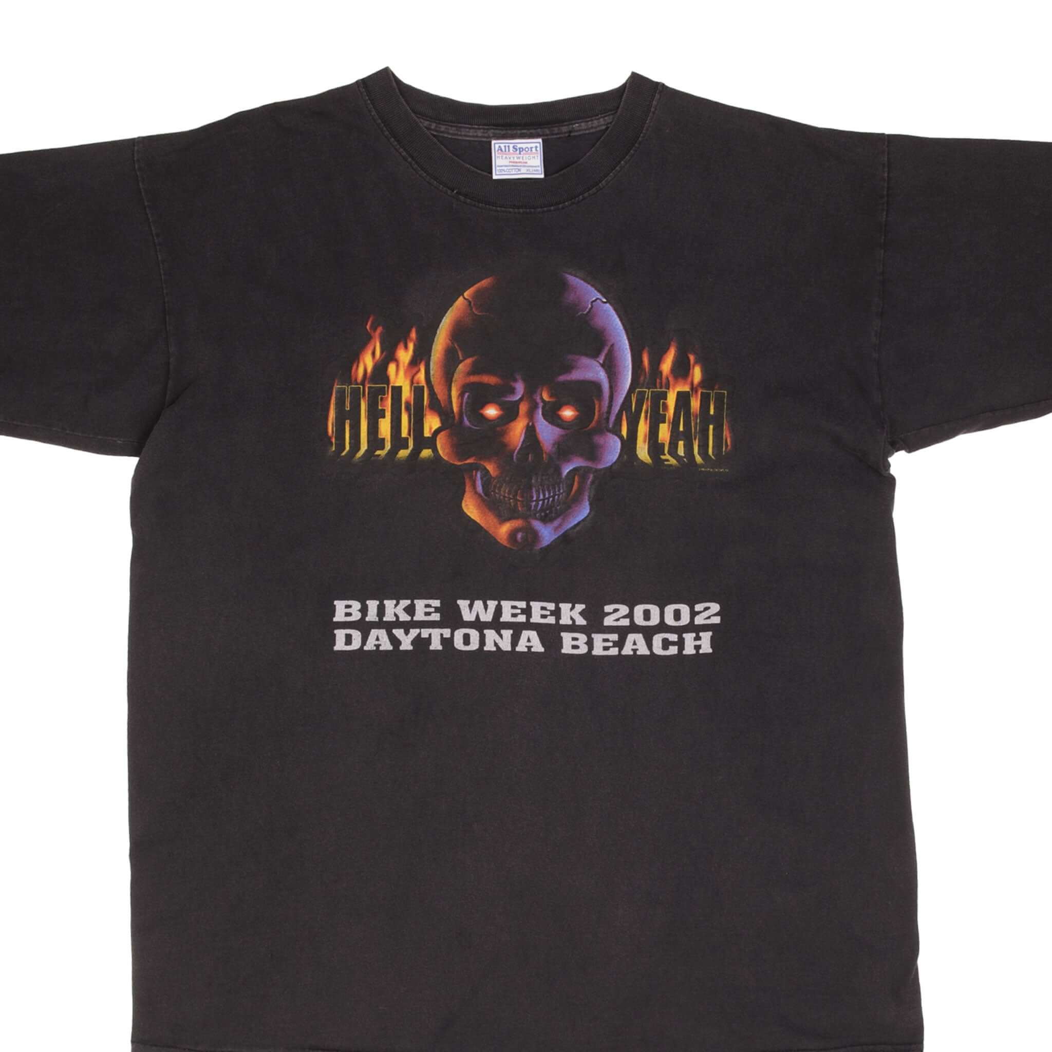 Vintage Daytona Beach Bike Week 2002 Hell Yeah T-Shirt - Size XL - Retro Motorcycle Festival Tee for Bikers & Collectors