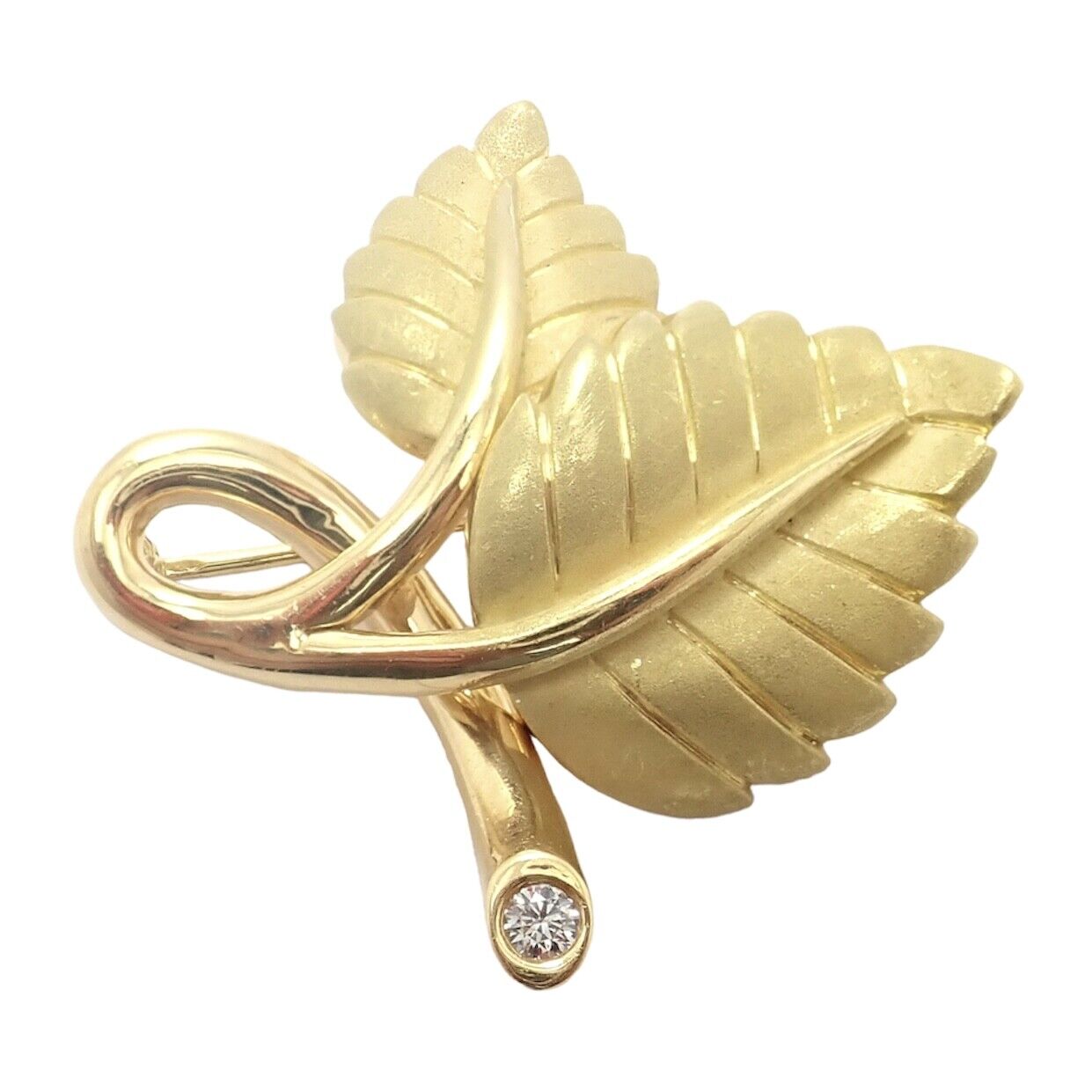 Tiffany & Co 18k Yellow Gold Diamond Leaf Pin Brooch 2003 - Elegant Jewelry for Women, Luxury Gift for Anniversary & Special Occasions, Perfect for Weddings & Formal Events
